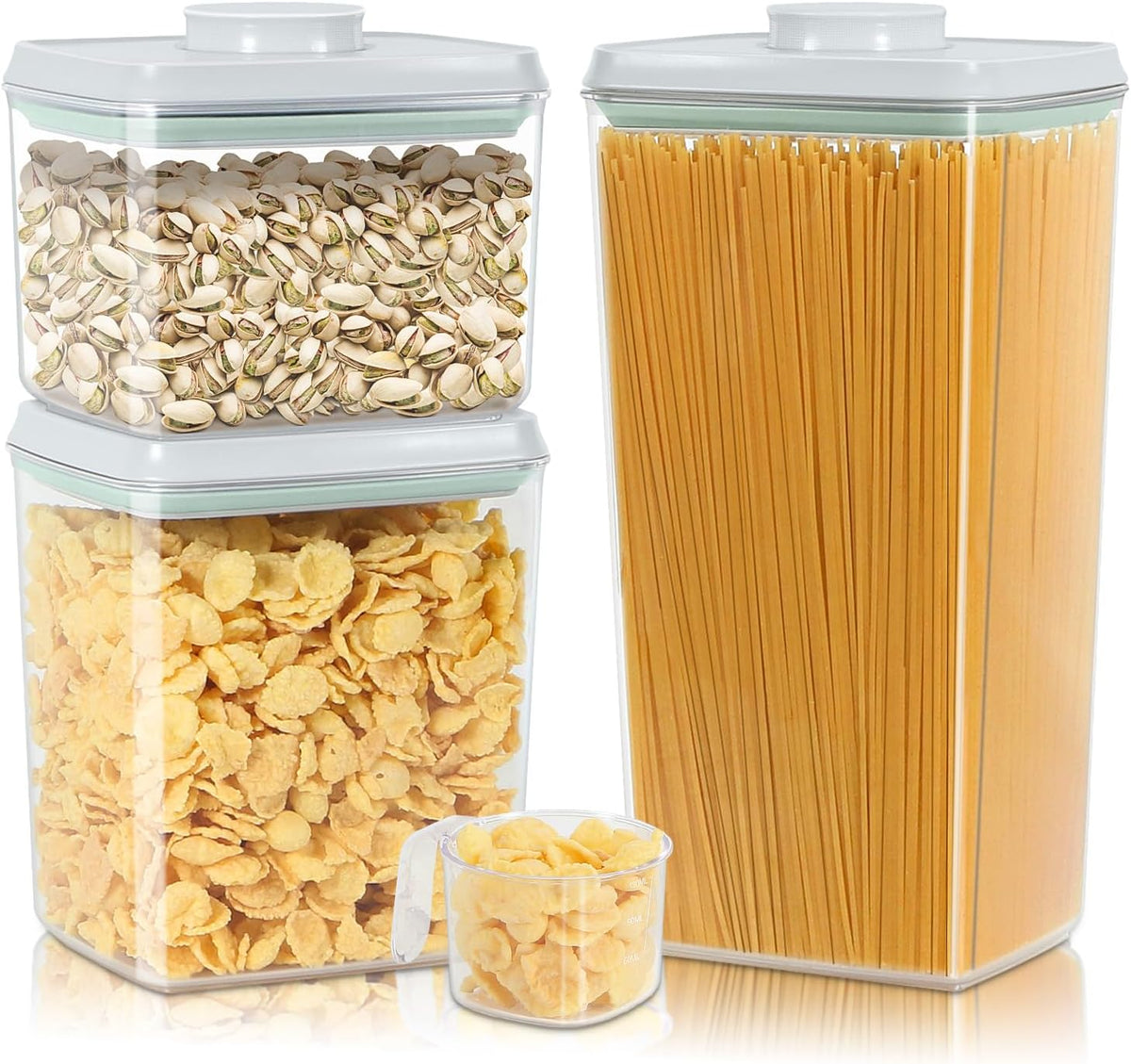 3 Pack Flour and Sugar Storage Containers with Pop-up Lid, 1.26Qt + 2.11Qt + 3.48Qt Food Storage