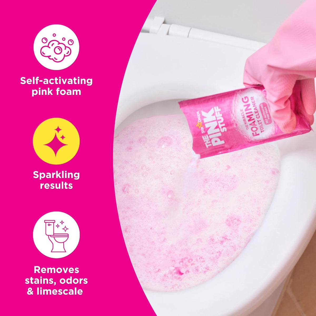 Stardrops The Pink Stuff Miracle Power Foaming Toilet Cleaner – Self-Activating Formula for Deep