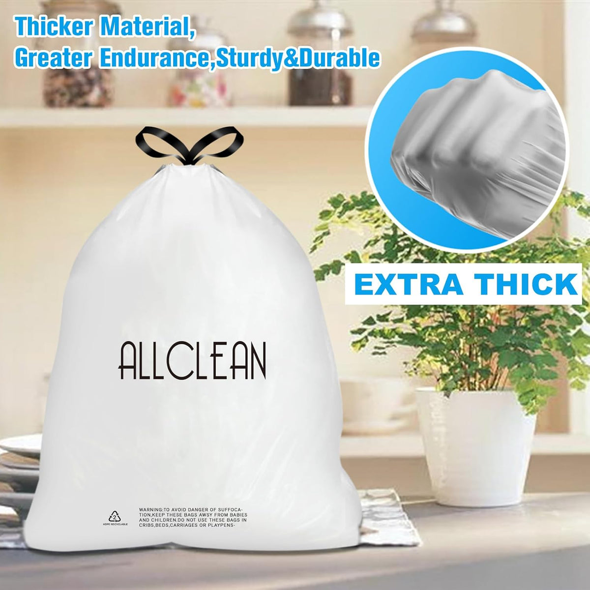 Trash Bags 15 Gallon Tall Kitchen Drawstring Garbage Bags,Fit 13-15 Gal Bins,Extra