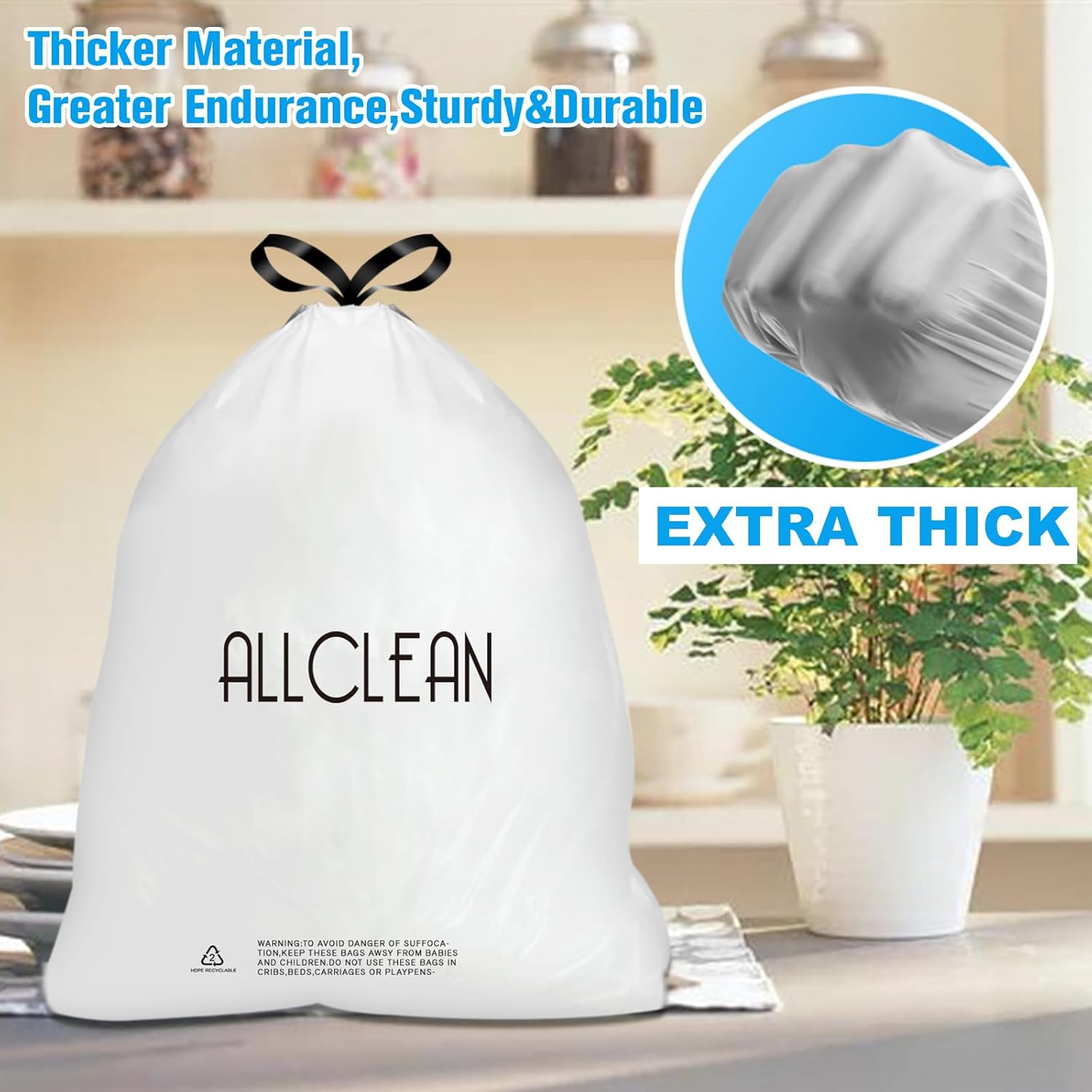 Trash Bags 15 Gallon Tall Kitchen Drawstring Garbage Bags,Fit 13-15 Gal Bins,Extra