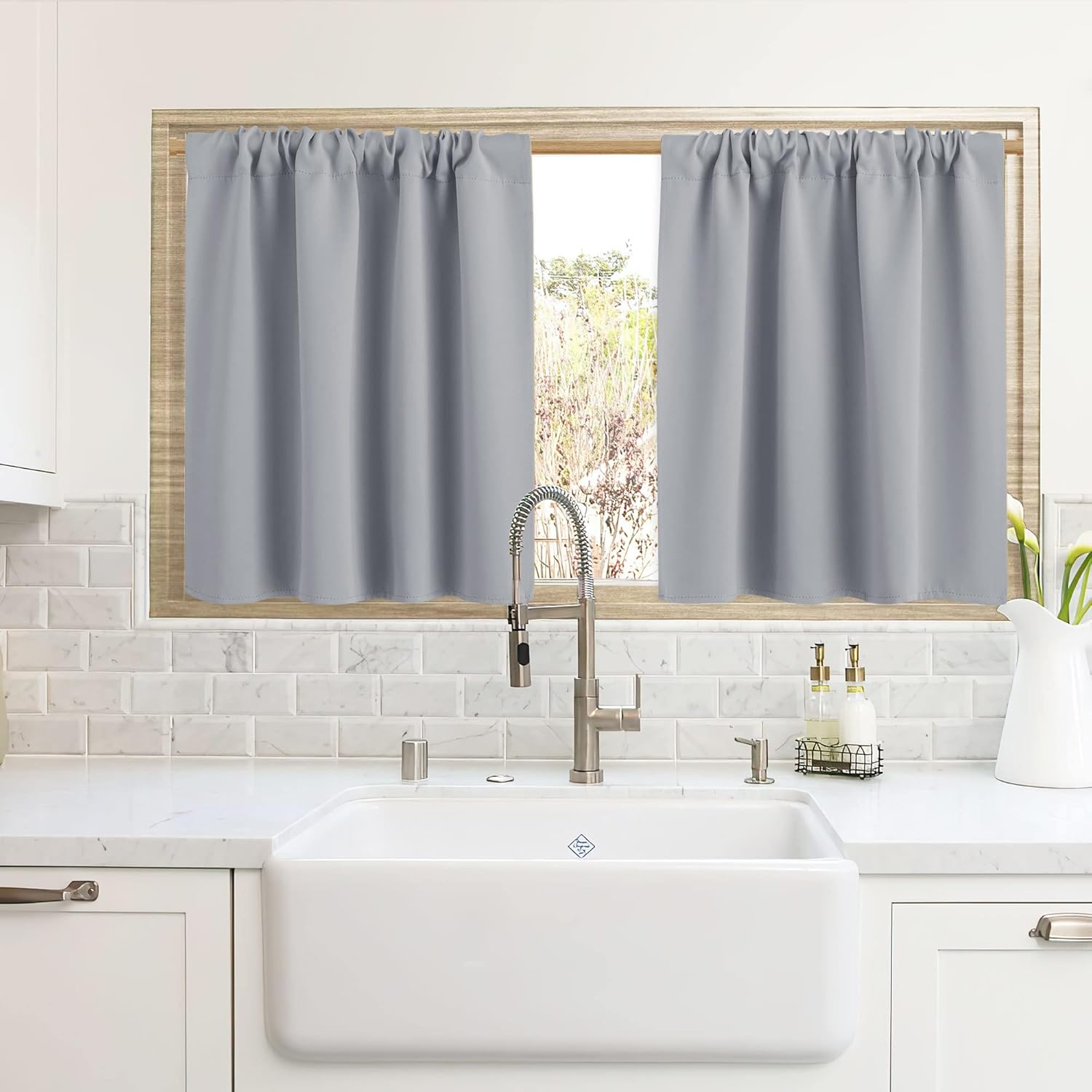 RYB HOME Blackout Curtains for Kitchen, Over Sink Privacy Curtains Window Decor, Thermal Insulating