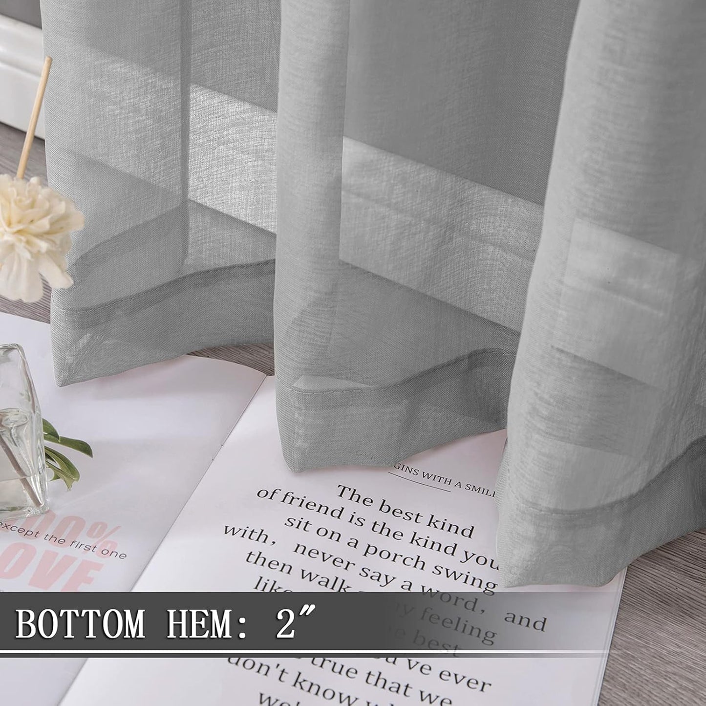 Tollpiz Sheer Curtain Linen Textured Bedroom Curtains Sheer Light Filtering Rod Pocket Voile