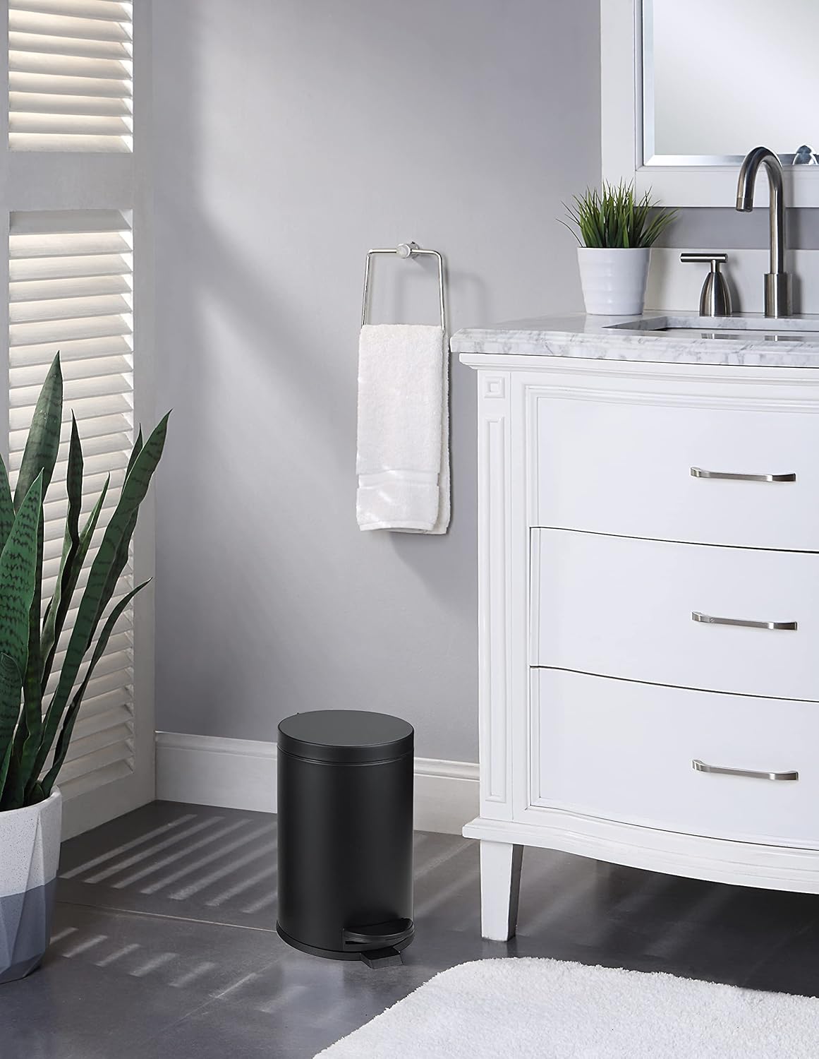 SunnyPoint 4.5 Liter(1.2 Gallon) Small Round Trash Can with Plastic Inner Bucket; Bathroom, Office