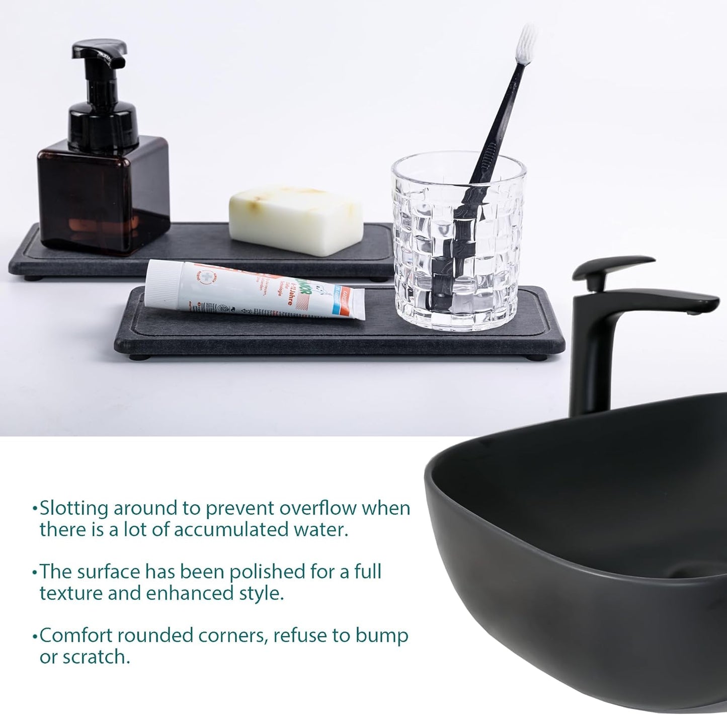 2 Pcs Water Absorbing Stone Trays, Kitchen/Bathroom Sink Soap Dish, Diatomite Tray Used for Hand