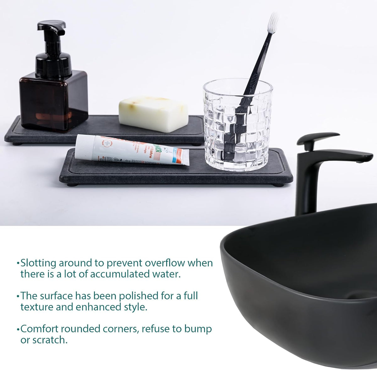 2 Pcs Water Absorbing Stone Trays, Kitchen/Bathroom Sink Soap Dish, Diatomite Tray Used for Hand