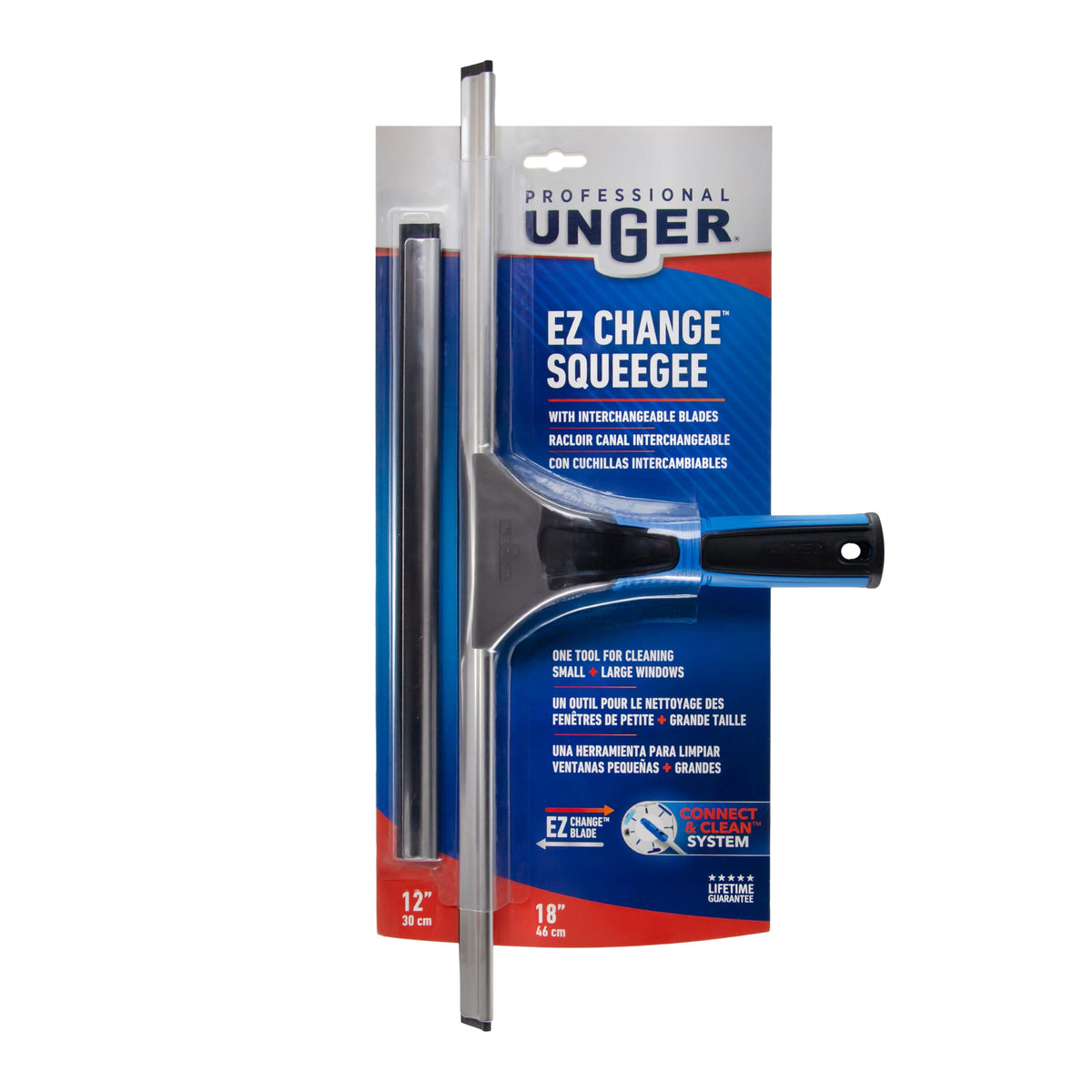Unger Professional Connect and Clean 18” EZ Change Window and Glass Cleaning Squeegee, Large and