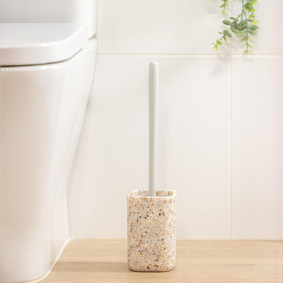 Vigar Zense Toilet Brush and Holder Set, Toilet Bowl Brush with Polyresin Stone Holder, Bathroom