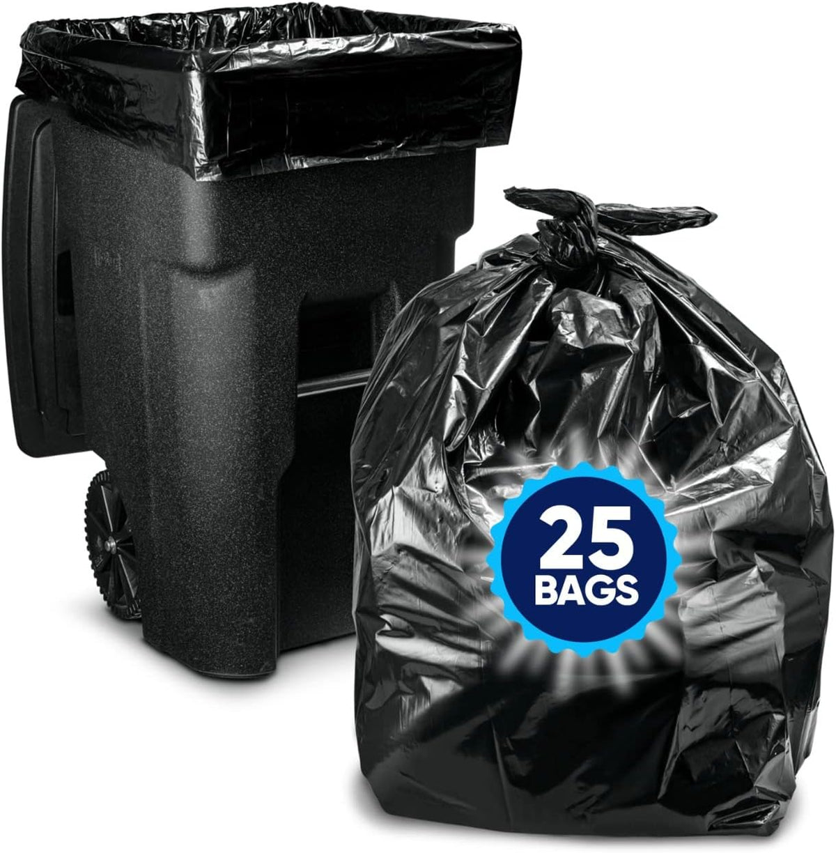 95-96 Gallon Trash Bags Heavy Duty (25 Bags w/Ties Value pack) Extra Large Trash Bags, 90 Gallon