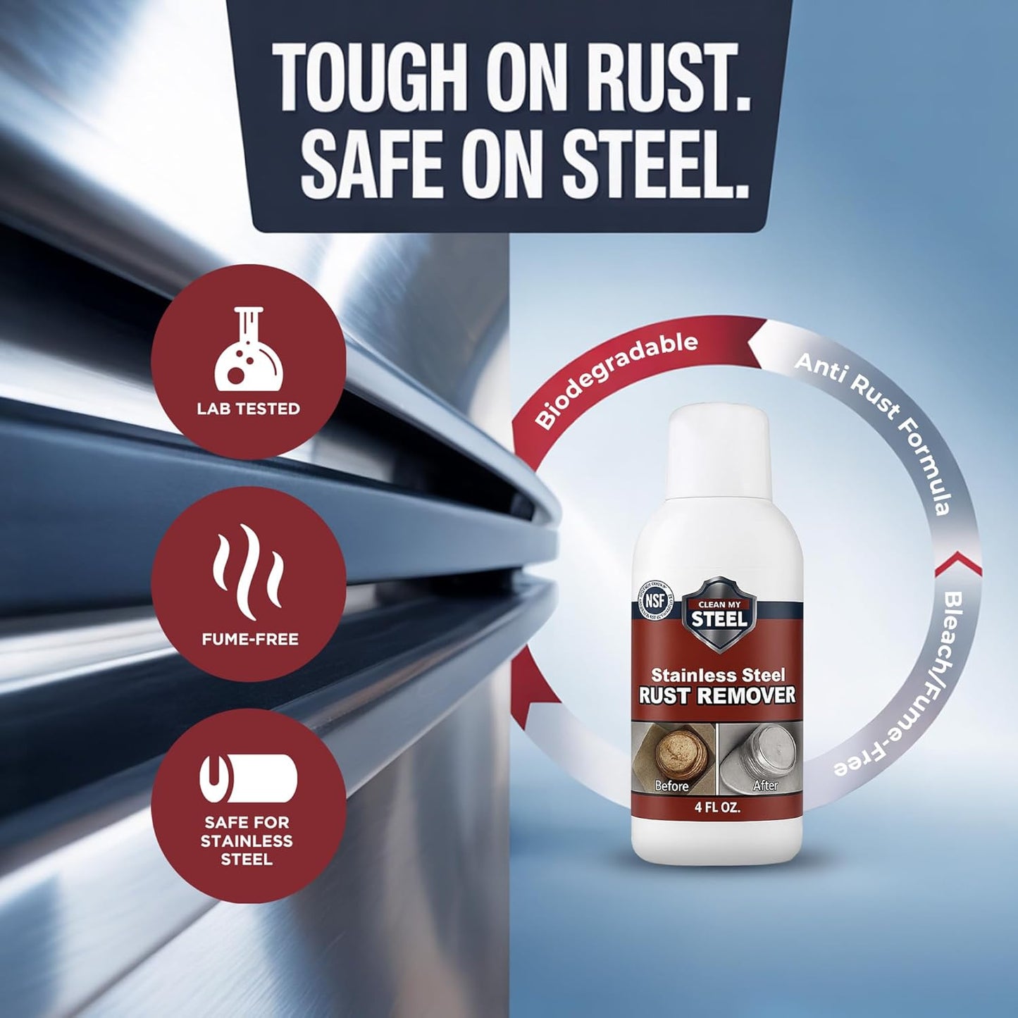 CLEAN MY STEEL Professional Stainless Steel Rust Stain Remover and Cleaner | NSF Approved |