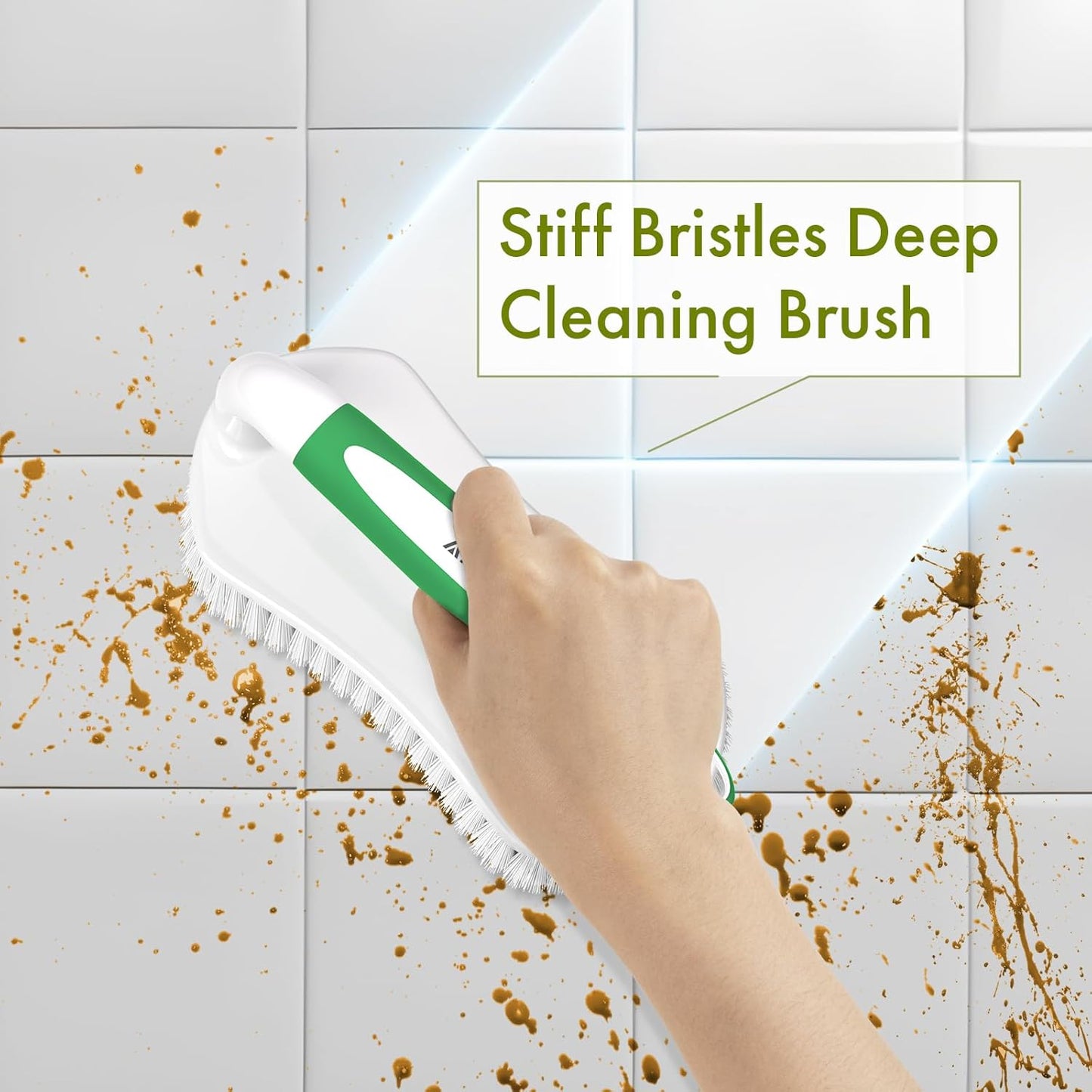 Amazer Scrub Brush for Cleaning Comfort Grip Shower Scrubber Stiff Bristles with Handle Heavy Duty