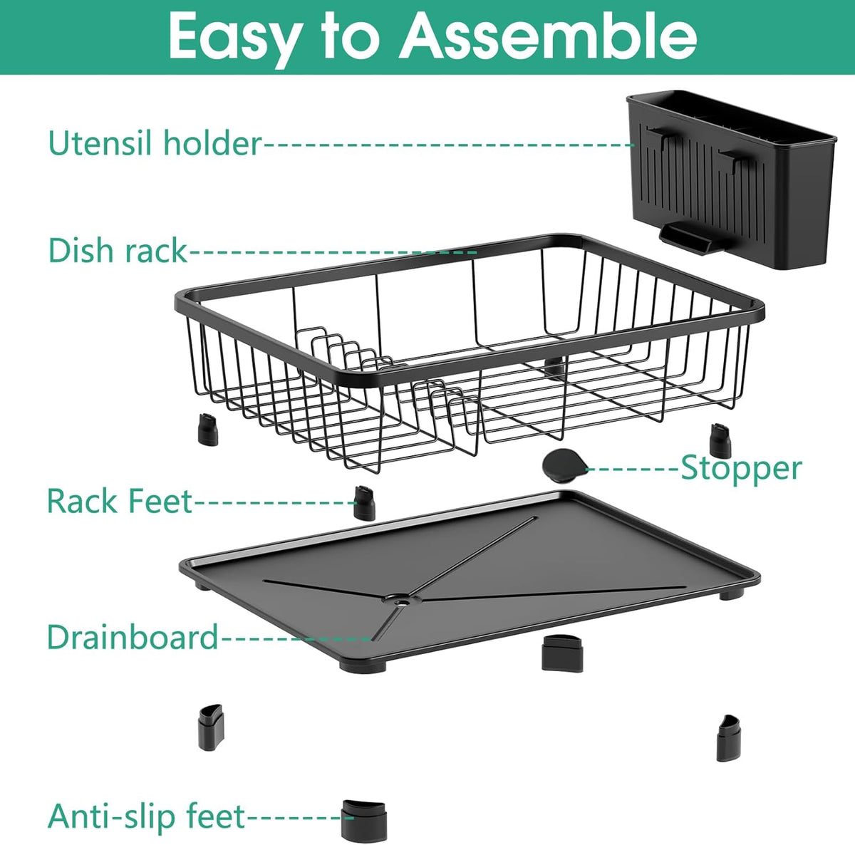 Dish Drying Rack - Space-Saving Dish Rack,Dish Racks for Kitchen Counter with Drainboard, Rustproof