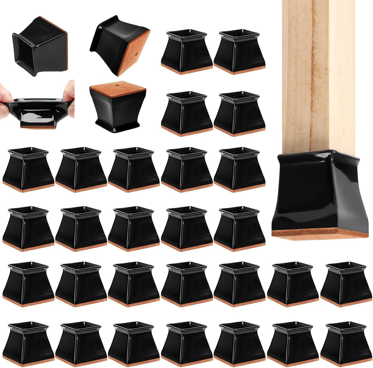 CHUNZEXI 32 Pack Square Chair Leg Floor Protectors for Hardwood Floors, Silicone Felt Covers Pads