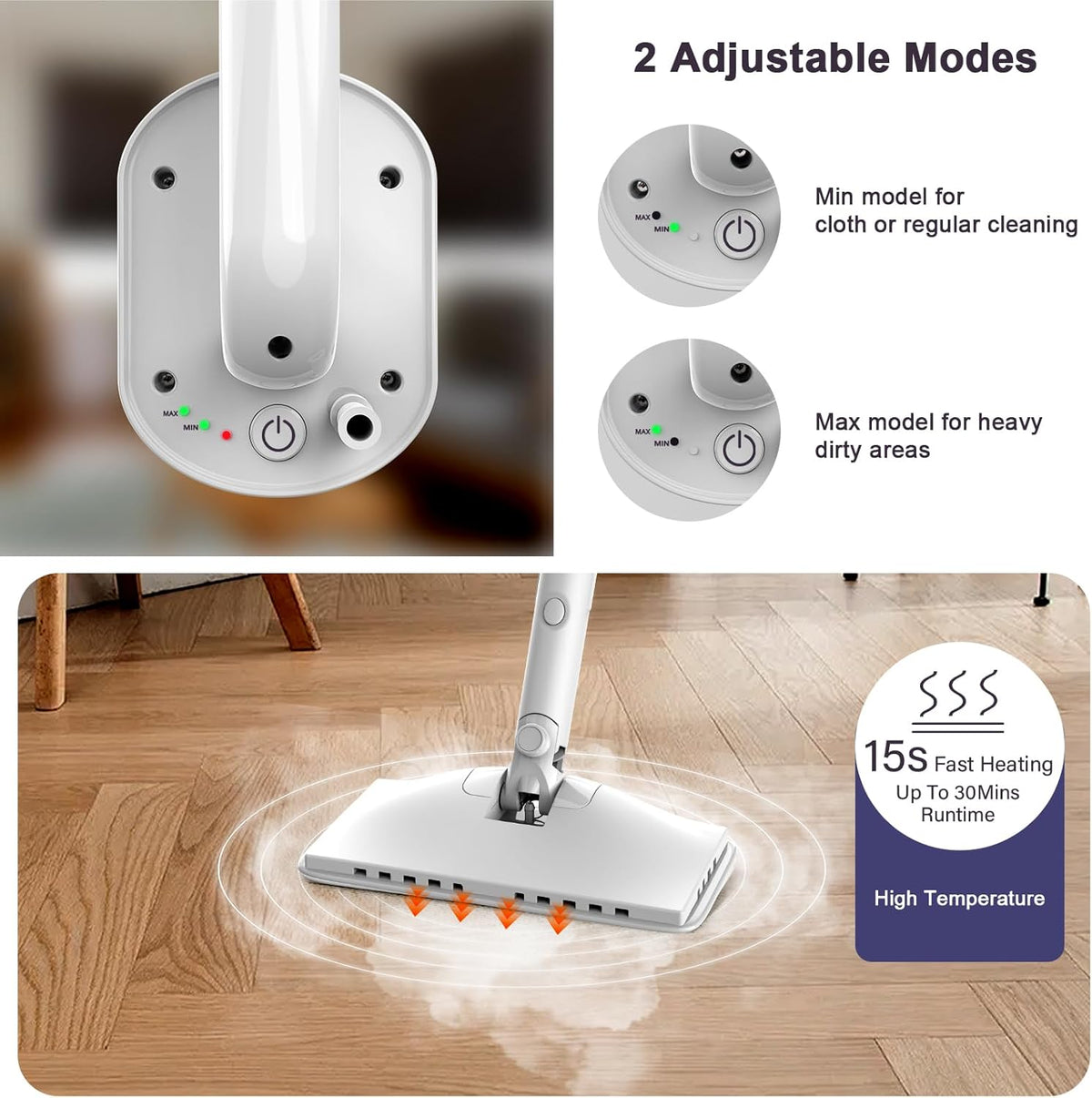 Steam Cleaner, 6 in1 Rotated Steam Mop Cleaner with 2 Modes, 2 Microfiber Pads, 400ML Removable