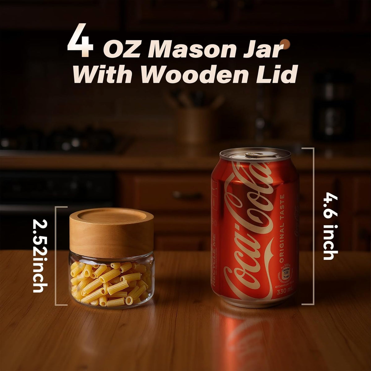 6-Pack 4 oz Stackable Airtight Glass Canisters with Acacia Lids - Small Mason Jars for Overnight