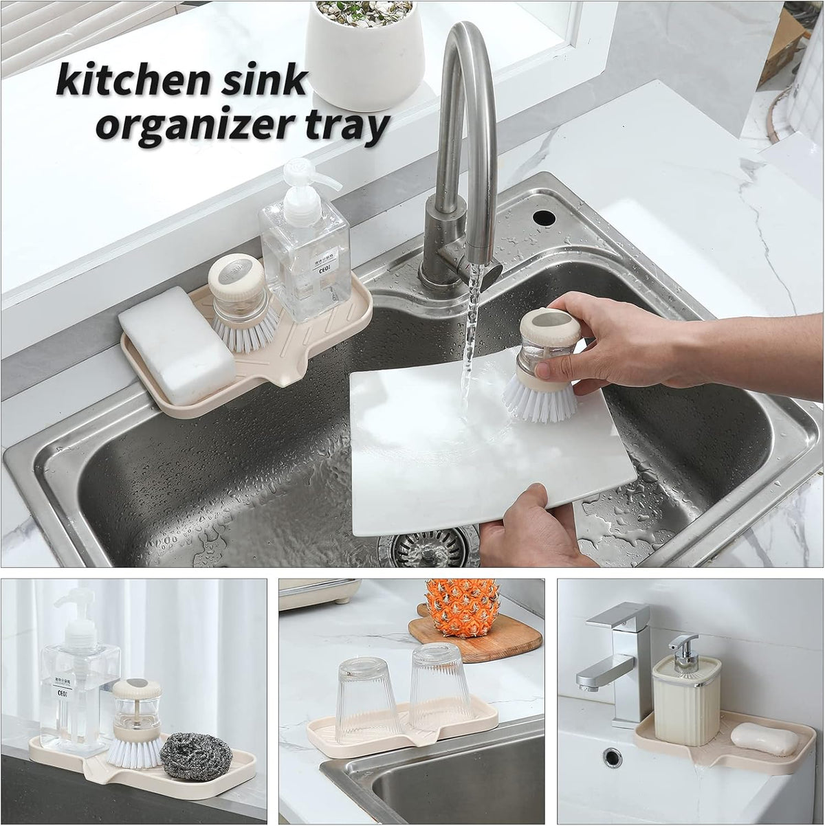 Silicone Bathroom Soap Dishes with Drain Spout-Bathroom and Kitchen Sink Organizer,Sponge