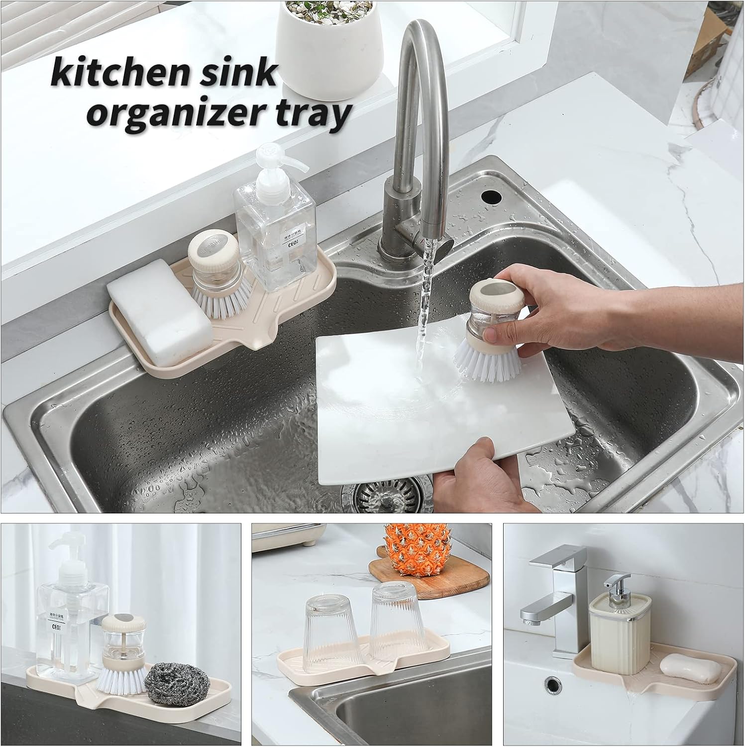 Silicone Bathroom Soap Dishes with Drain Spout-Bathroom and Kitchen Sink Organizer,Sponge