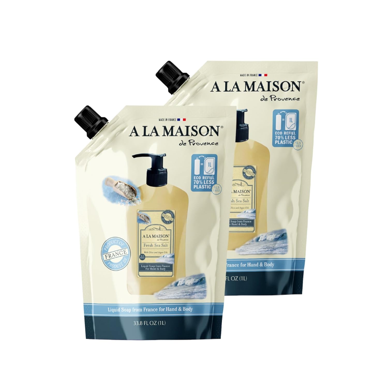 A LA MAISON French Liquid Hand Soap Eco-Friendly Refill Pouch, Fresh Sea Salt - Natural Hand Wash