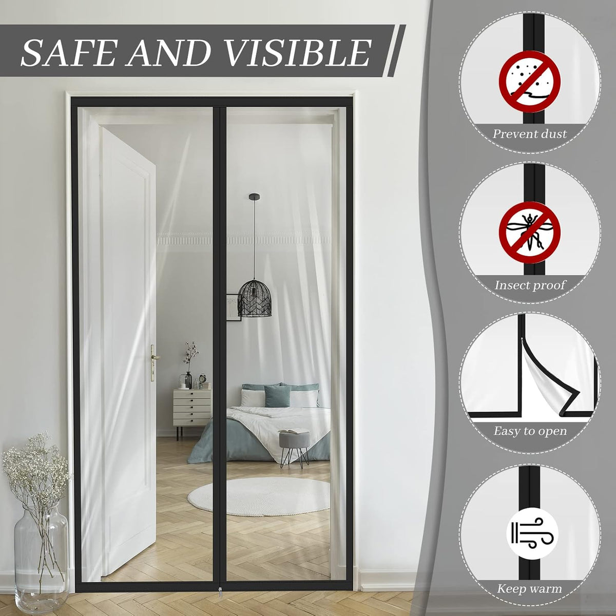 Amylove Zipper 48 x 87 Inch Dust Barrier Door Kit Construction Door Barrier 4 x 7.25 ft Reusable