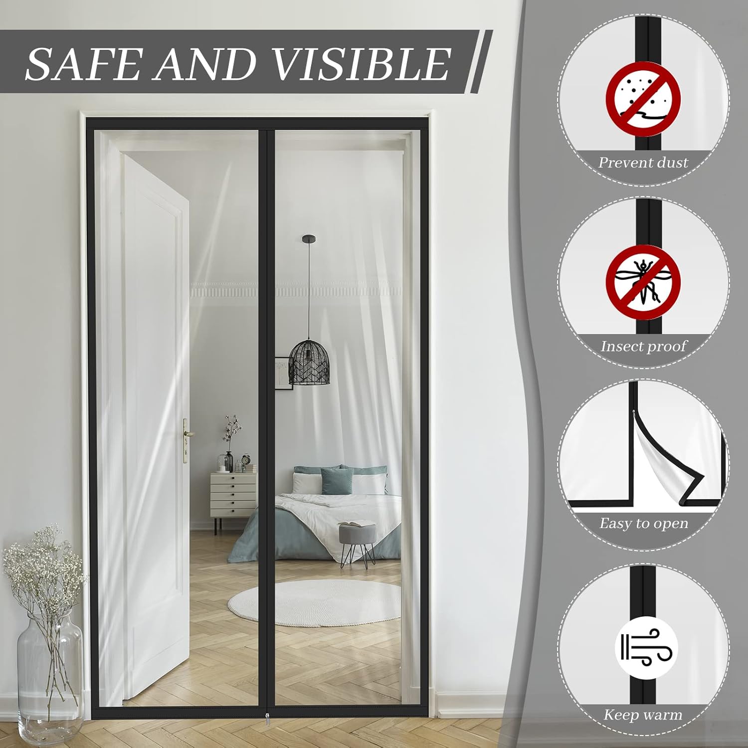Amylove Zipper 48 x 87 Inch Dust Barrier Door Kit Construction Door Barrier 4 x 7.25 ft Reusable
