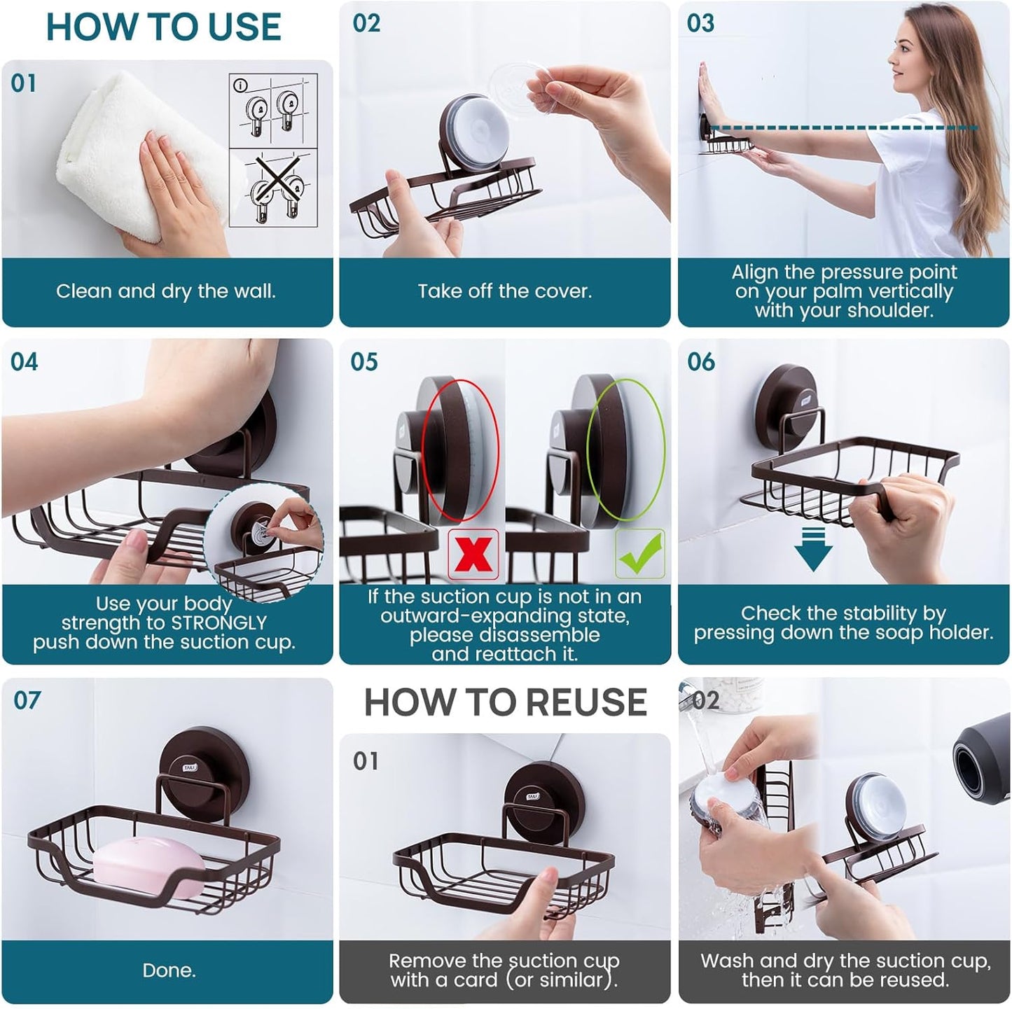 TAILI Soap Holder Bar Dish Suction Cup, Bar Shampoo Rack for Shower Wall, Draining Soap Saver Tray