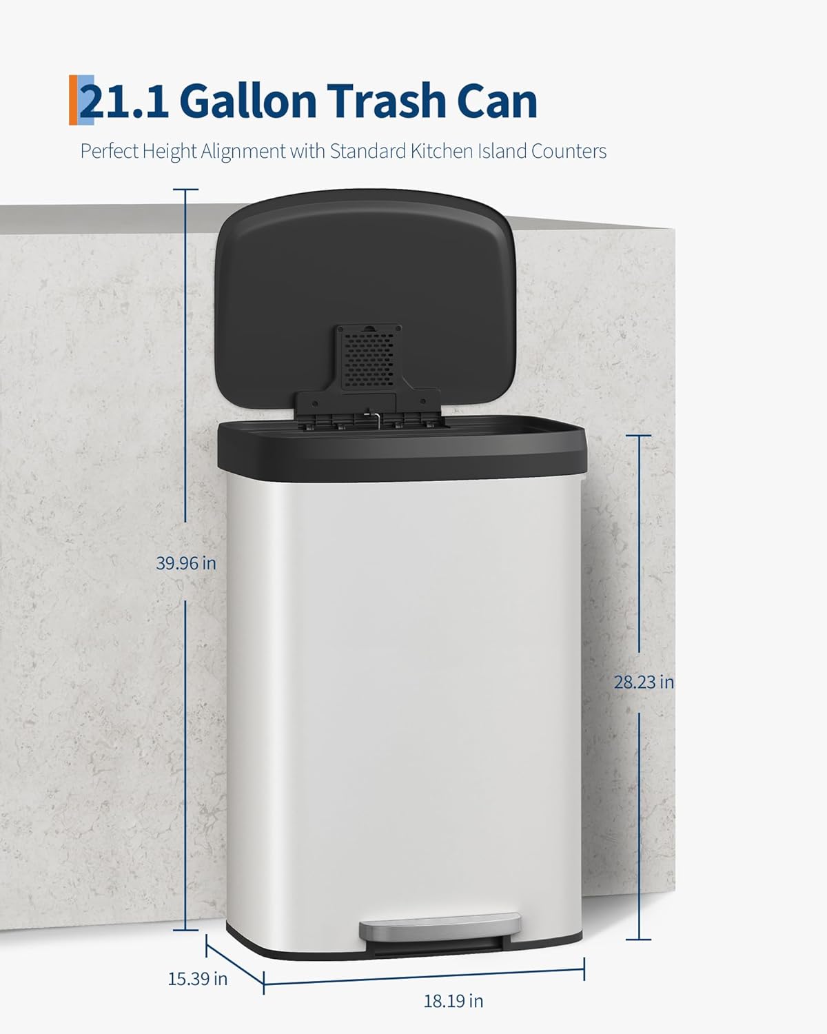 Garvee 21 Gallon / 80 Liter Metal Trash Can with Lid, Large Garbage Can for Kitchen, Rustproof
