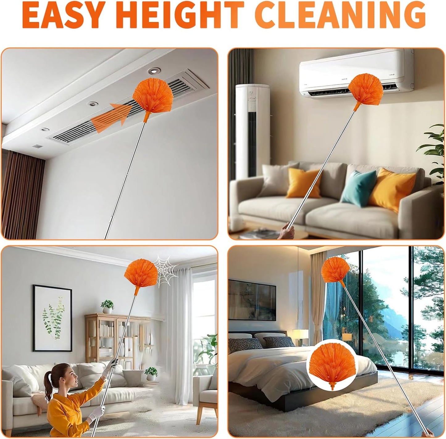 Cobweb Duster with Extension Pole,Cleaner Outdoor 110" Telescoping Extended Sspider Brush, Dusting