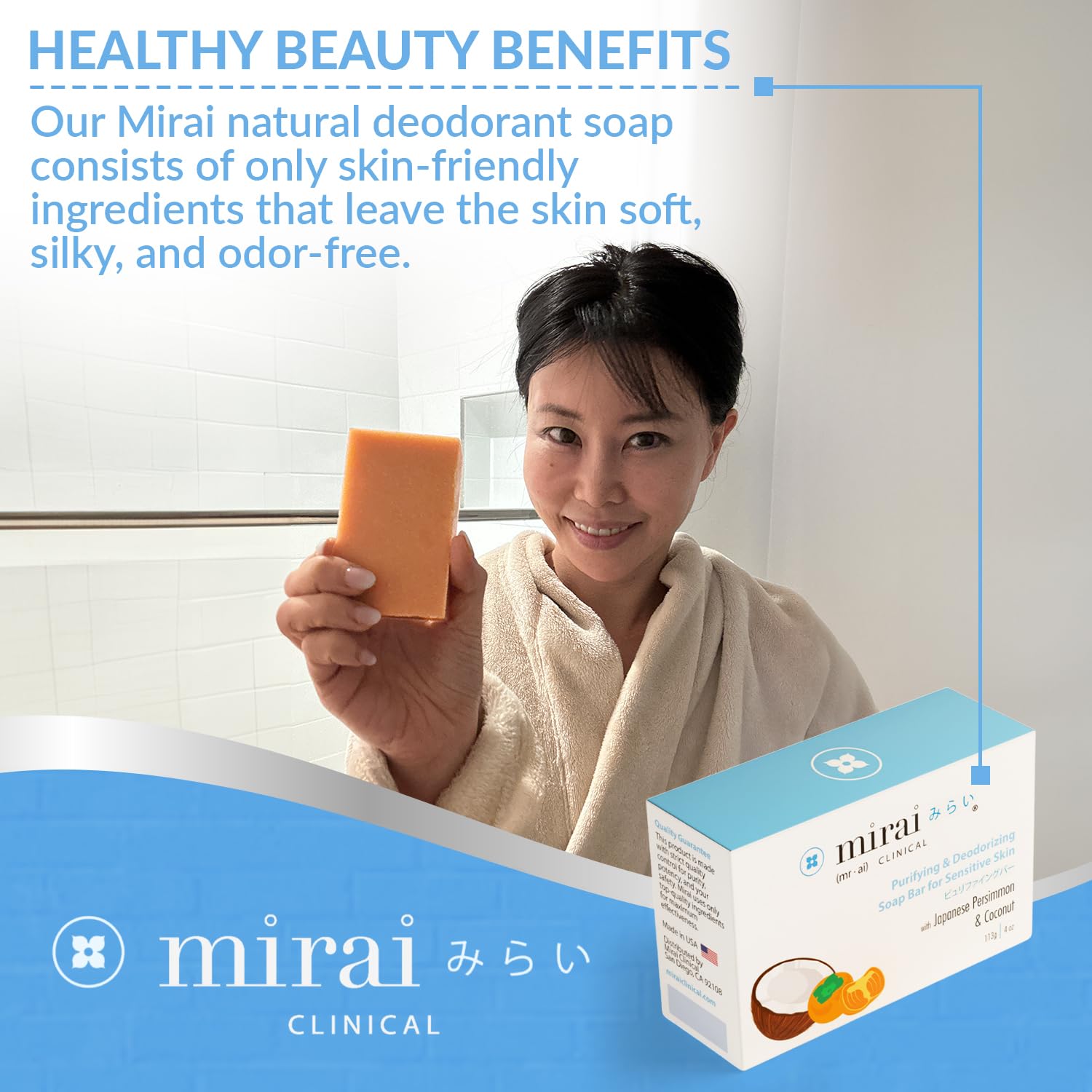 Mirai Clinical Persimmon Soap Bar for Body (100g) - Old People Smell and Nonenal Odor Control with