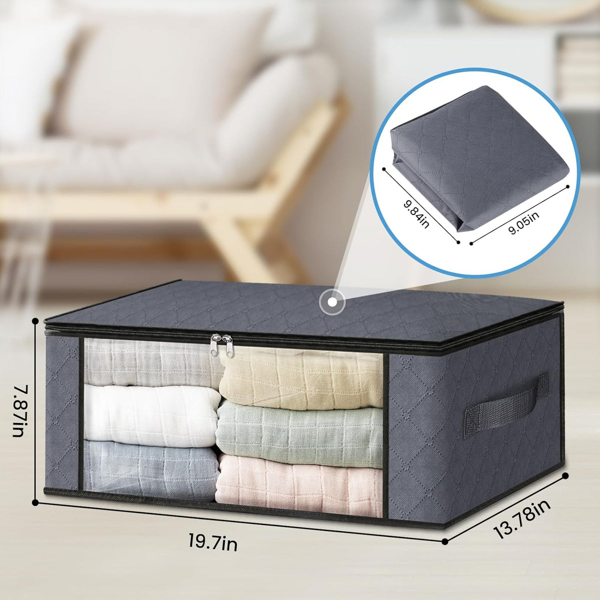 HomeHacks Storage 3-Pack Clothes Organizer Storage Bags Foldable Storage Box with Large Clear
