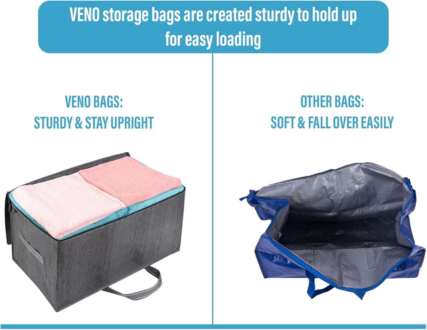 VENO 2 Pack Moving and Storage Bags, Heavy Duty, Alternative to Moving Boxes, Large Packing Totes