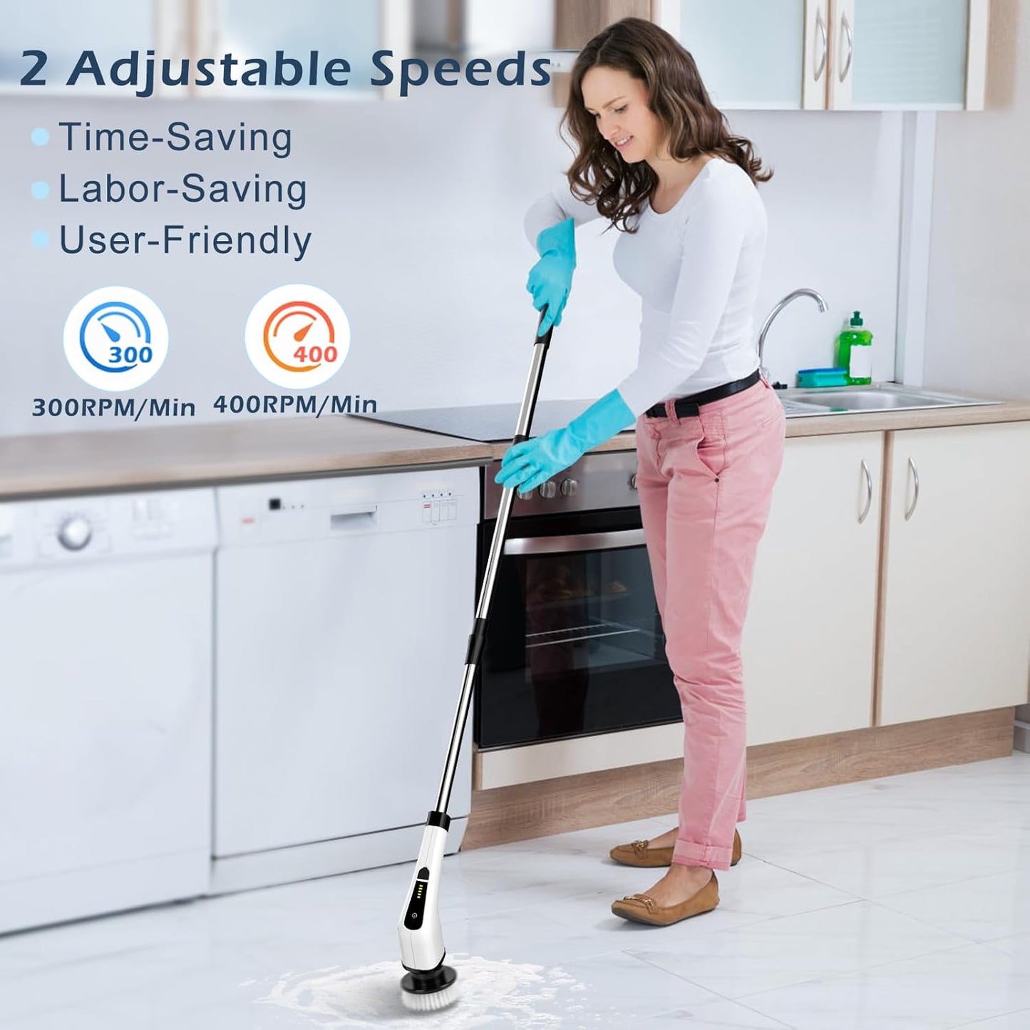 Electric Spin Scrubber, Cordless Cleaning Brush Scrubber for Home, 8 Replaceable Brush Heads-90Mins