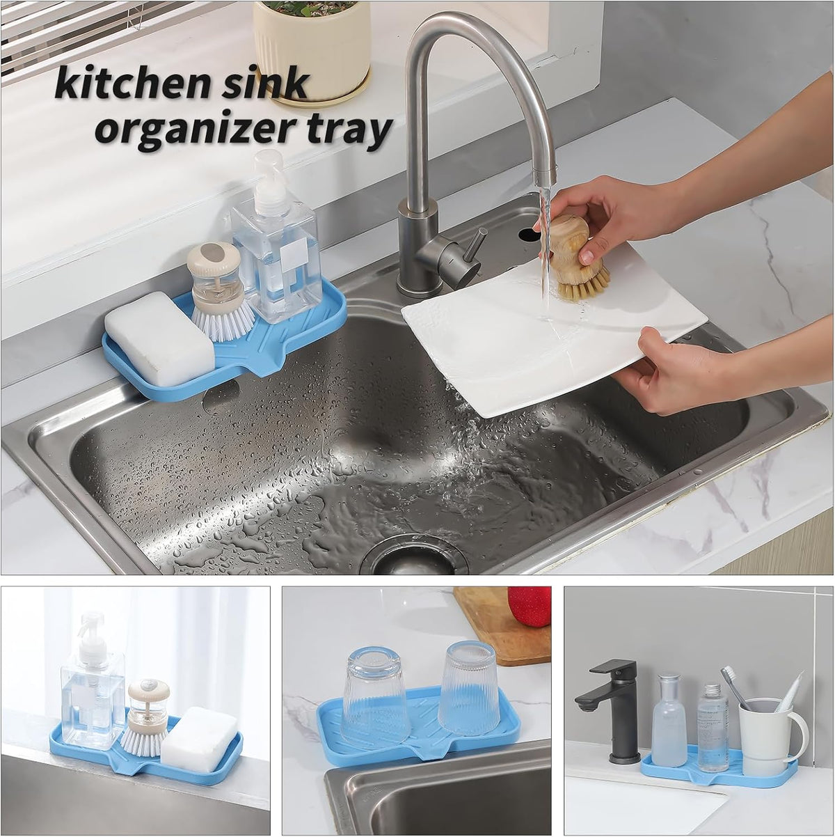 Silicone Bathroom Soap Dishes with Drain Spout-Bathroom and Kitchen Sink Organizer,Sponge