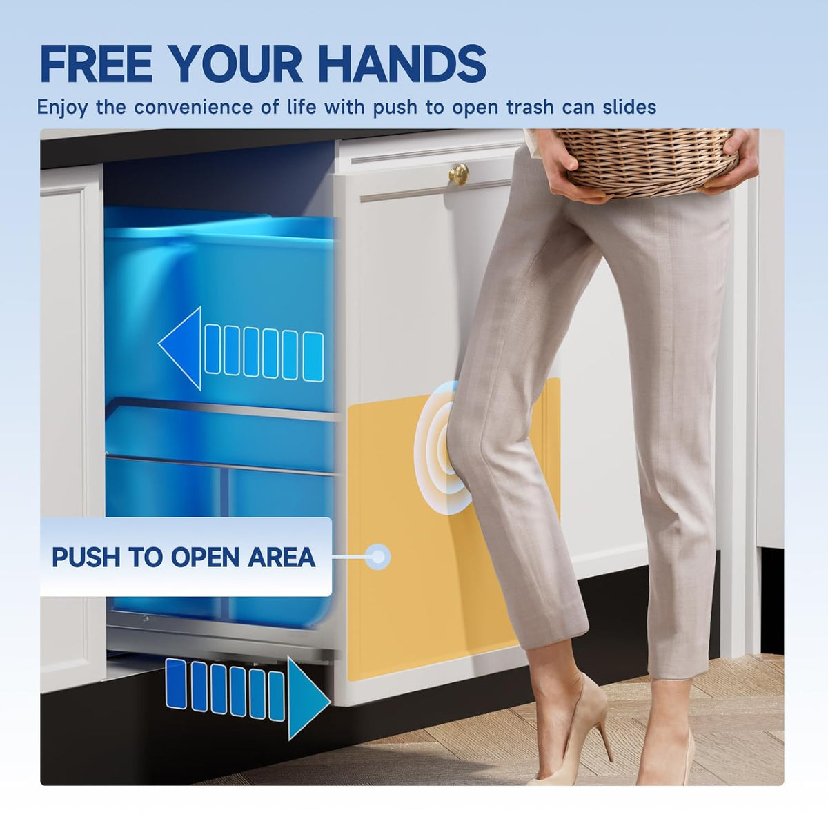 Insputer Double Pull Out Trash Can Under Cabinet with Push to Open Slides, Heavy Duty Under Sink