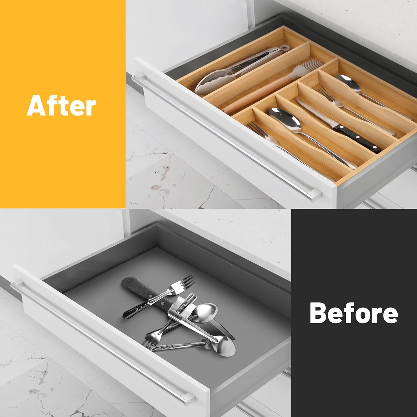 Kitchen Bamboo Silverware Organizer, Kitchen Drawer Organizer - Utensil Holder and Cutlery Tray