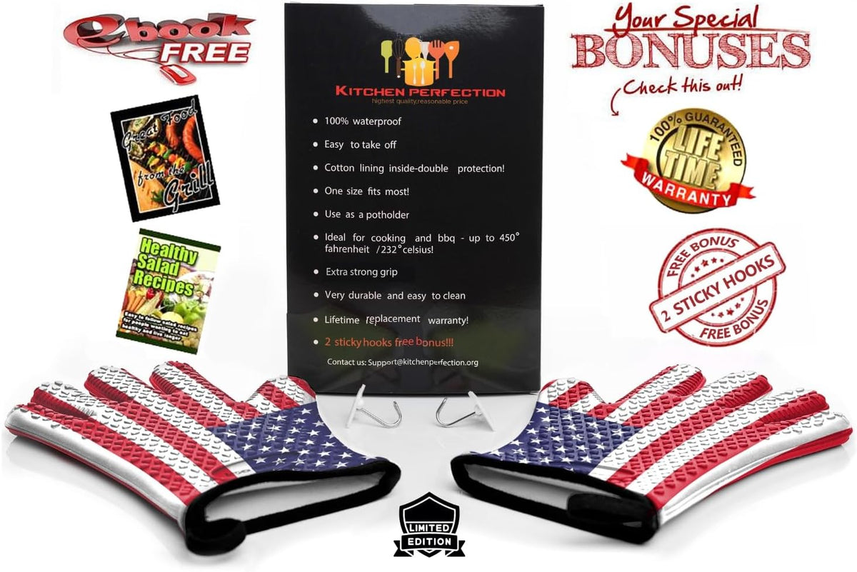 KITCHEN PERFECTION Silicone Smoker Oven Gloves -Extreme Heat Resistant BBQ Gloves -Handle Hot Food