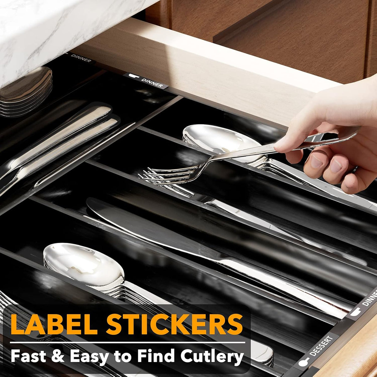 SpaceAid Bamboo Silverware Drawer Organizer with Labels, Kitchen Utensil Expandable Tray Holder