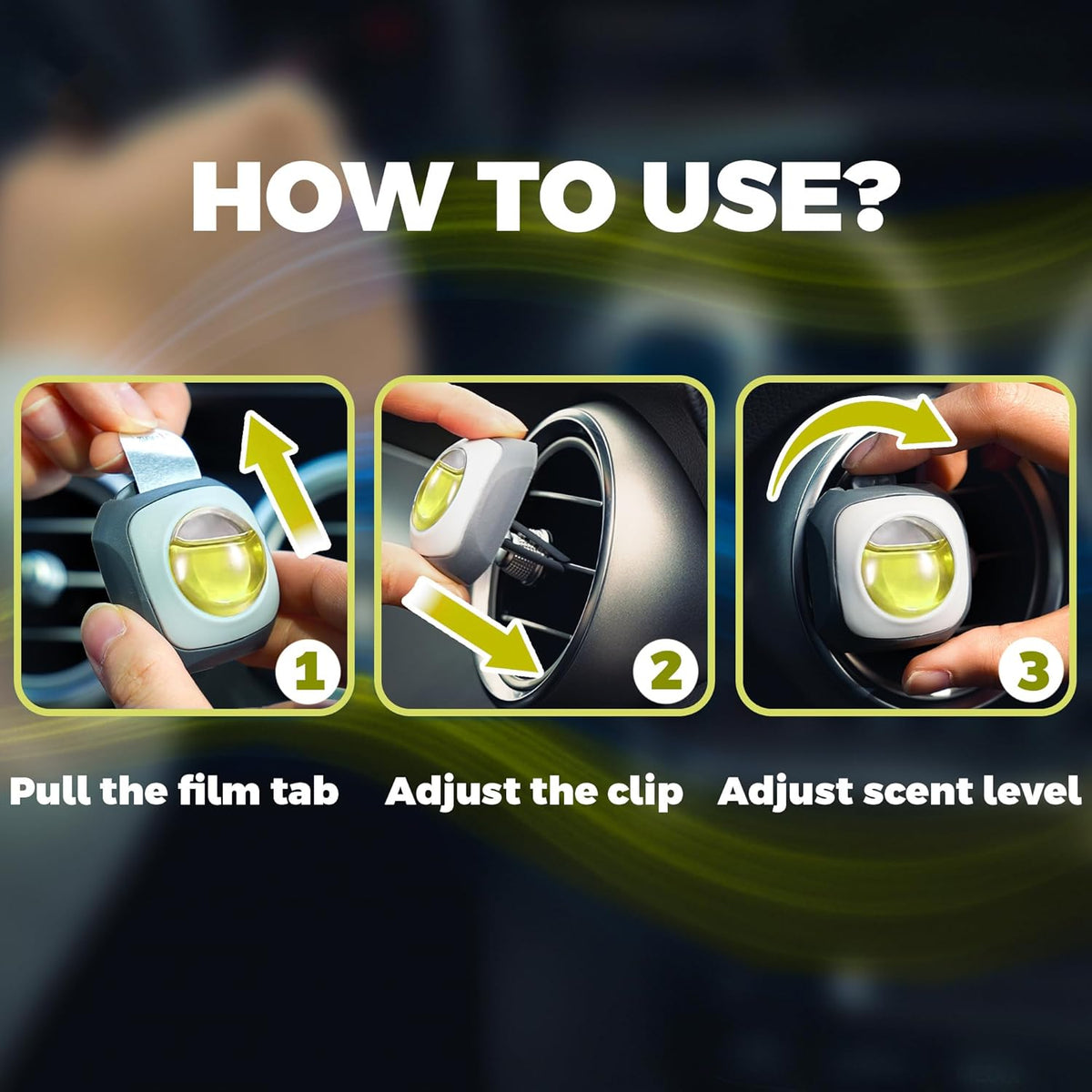Air Jungles Lemon Ginger Scent Car Air Freshener Clip, 6 Vent Clips, 4ml Each, Long Lasting Air