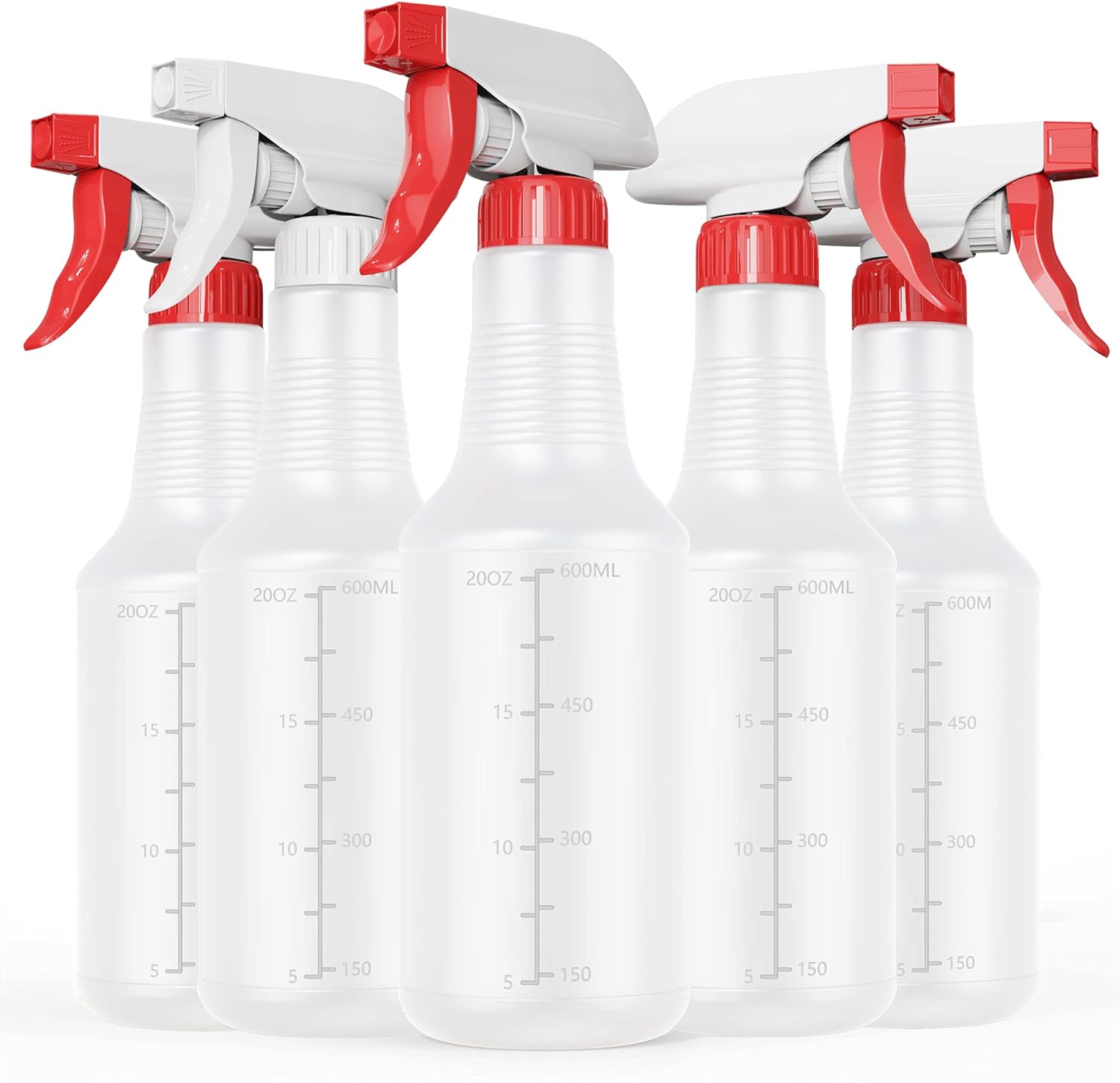 Veco Spray Bottle (5 Pack,24 Oz) with Measurements and Adjustable Nozzle(Mist & Stream Mode), HDPE
