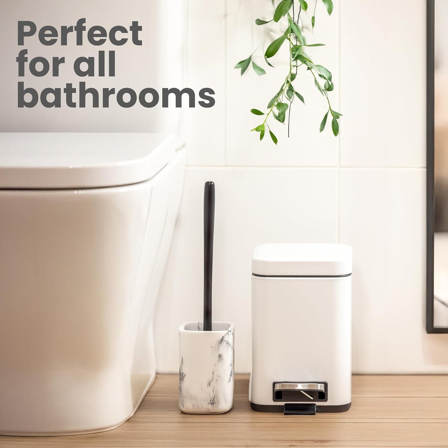 Vigar Zense Toilet Brush and Holder Set, Toilet Bowl Brush with Polyresin Stone Holder, Bathroom