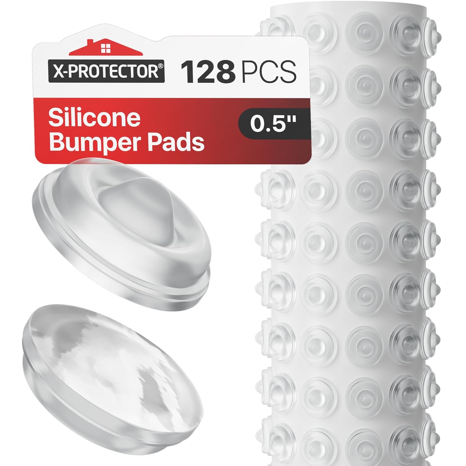 X-Protector Cabinet Door Bumpers 128 PCS – 1/2" Silicone Clear Bumpers – Ideal Cabinet Bumpers
