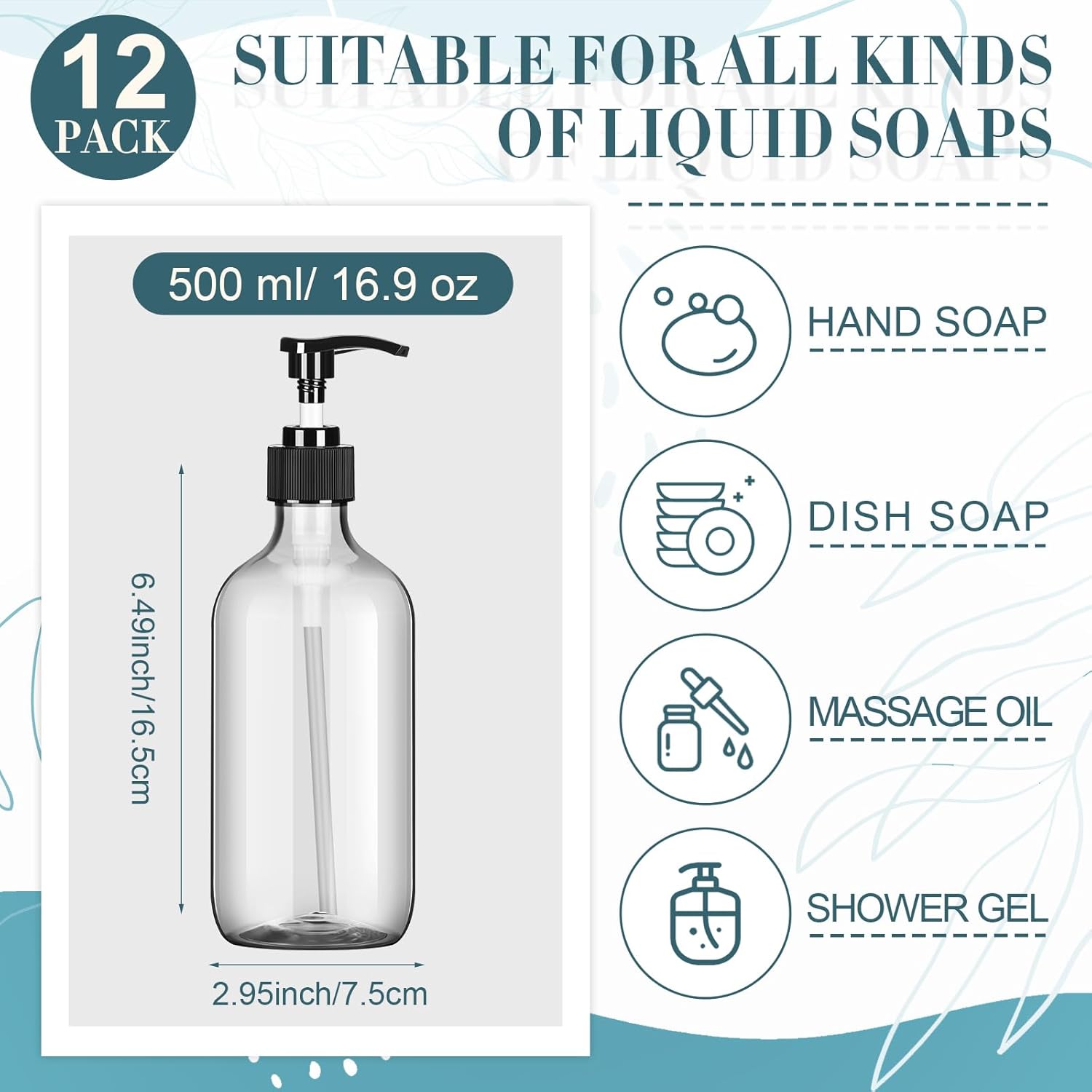 Tessco for you 12 Pack Clear Soap Dispenser Empty Plastic Pump Bottles Dispenser Refillable Shampoo