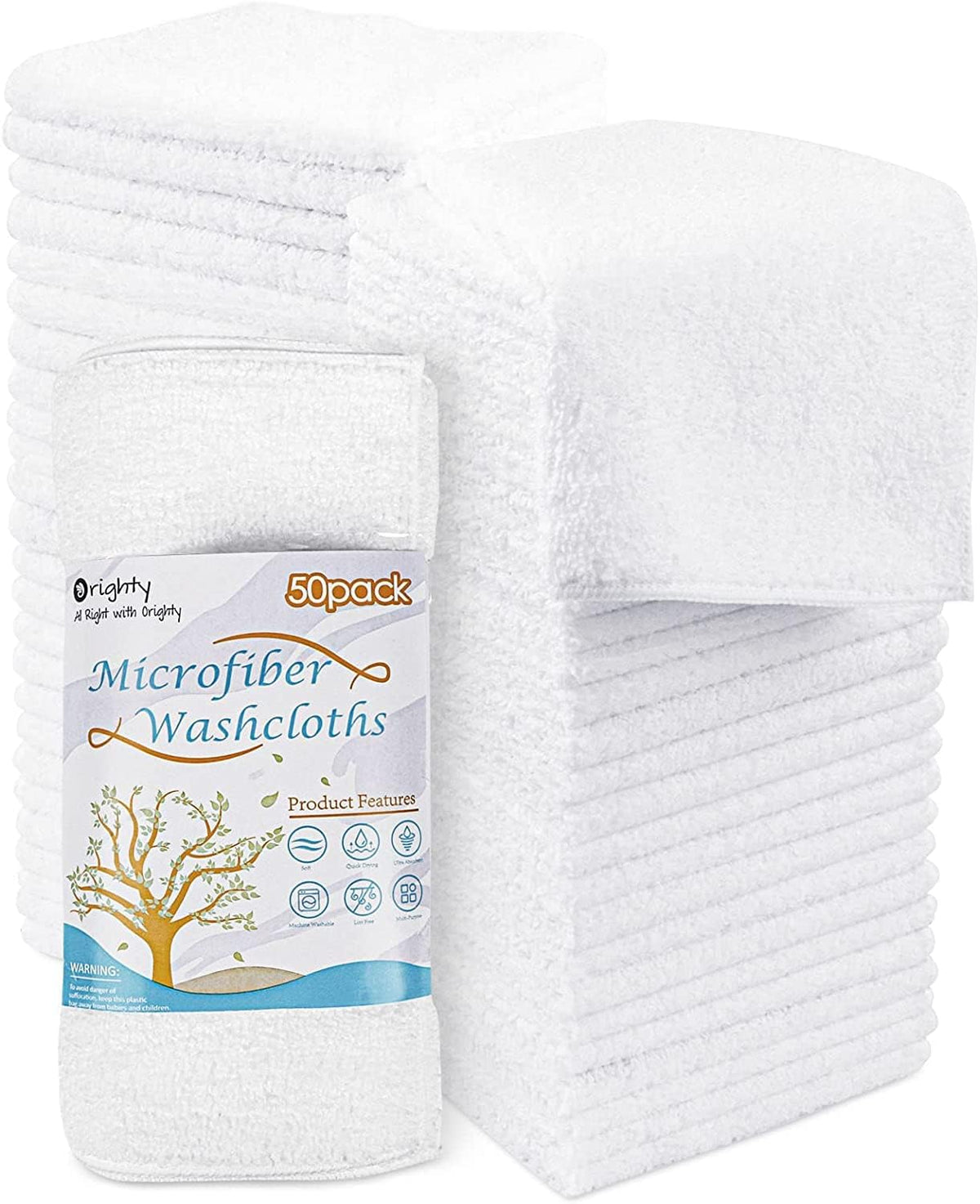 Orighty Washcloths Bulk Towels Set 50 Pack, Highly Absorbent and Soft Feel Microfiber Face Cloths