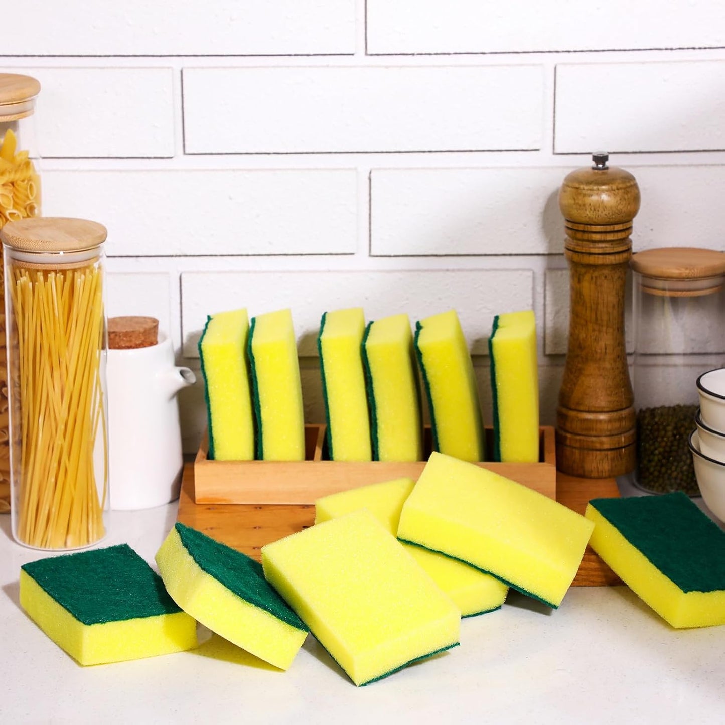 Tanlade 1000 Pcs Individually Wrapped Sponge Dishwashing Sponge Bulk Non Scratch Scrub Sponges