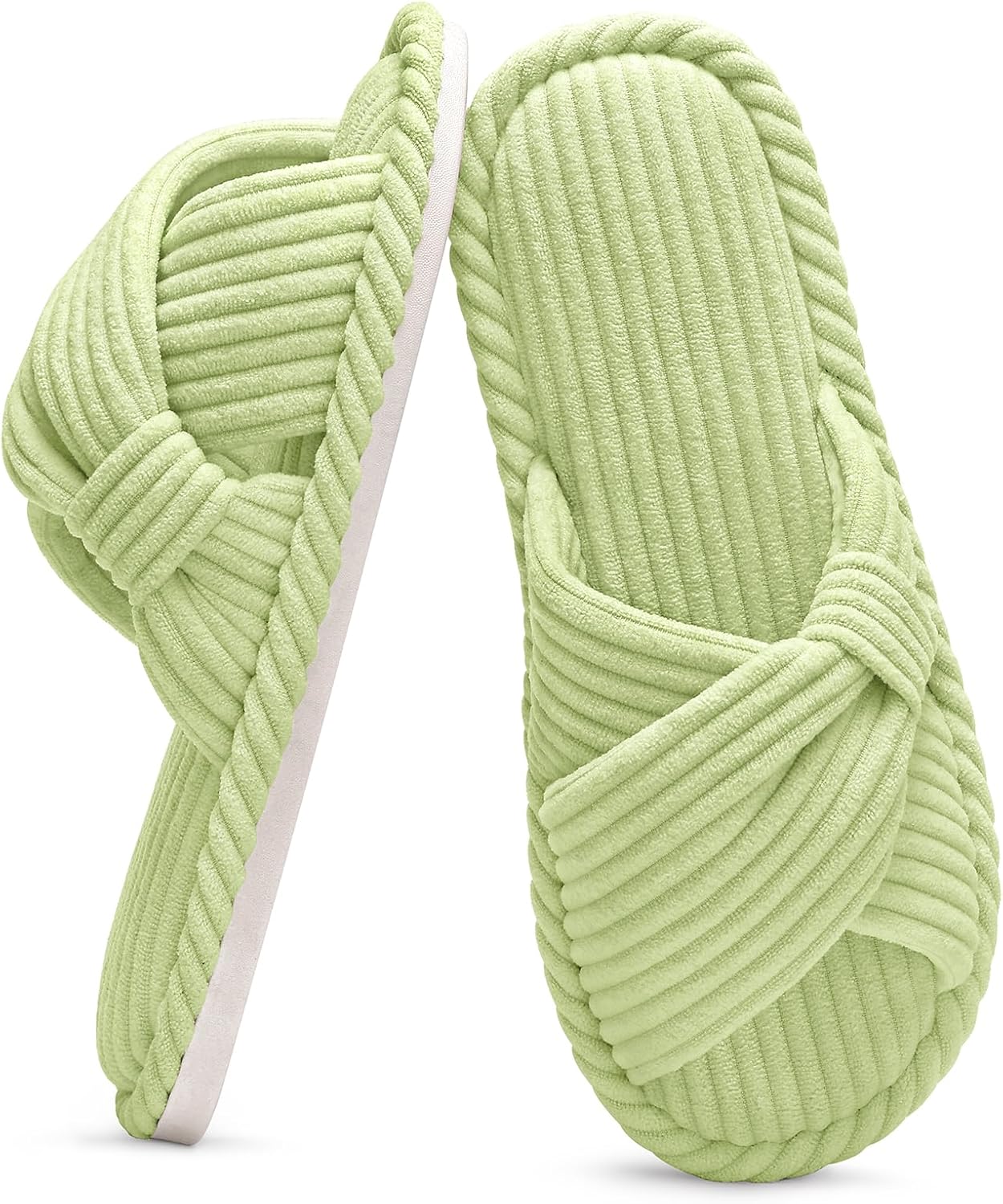 Evshine Summer House Slippers for Women Corduroy Cross Bow Indoor Slippers Open Toe Slip On Bedroom