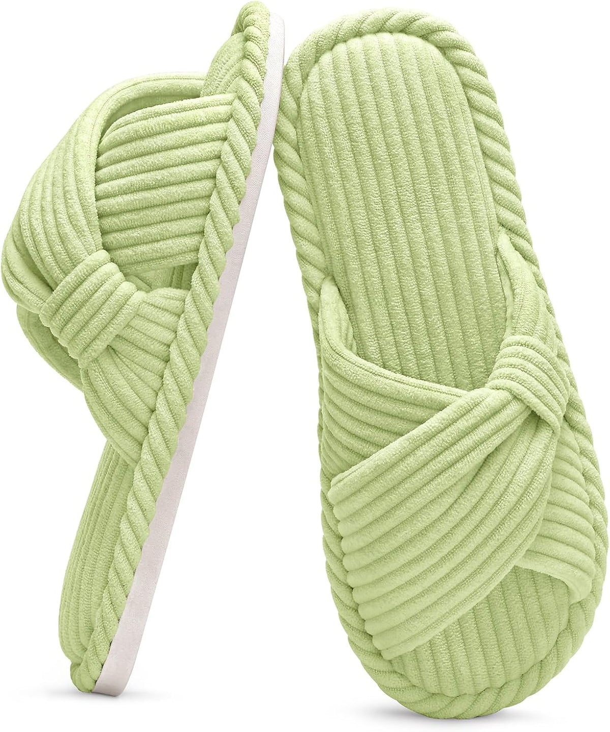 Evshine Summer House Slippers for Women Corduroy Cross Bow Indoor Slippers Open Toe Slip On Bedroom