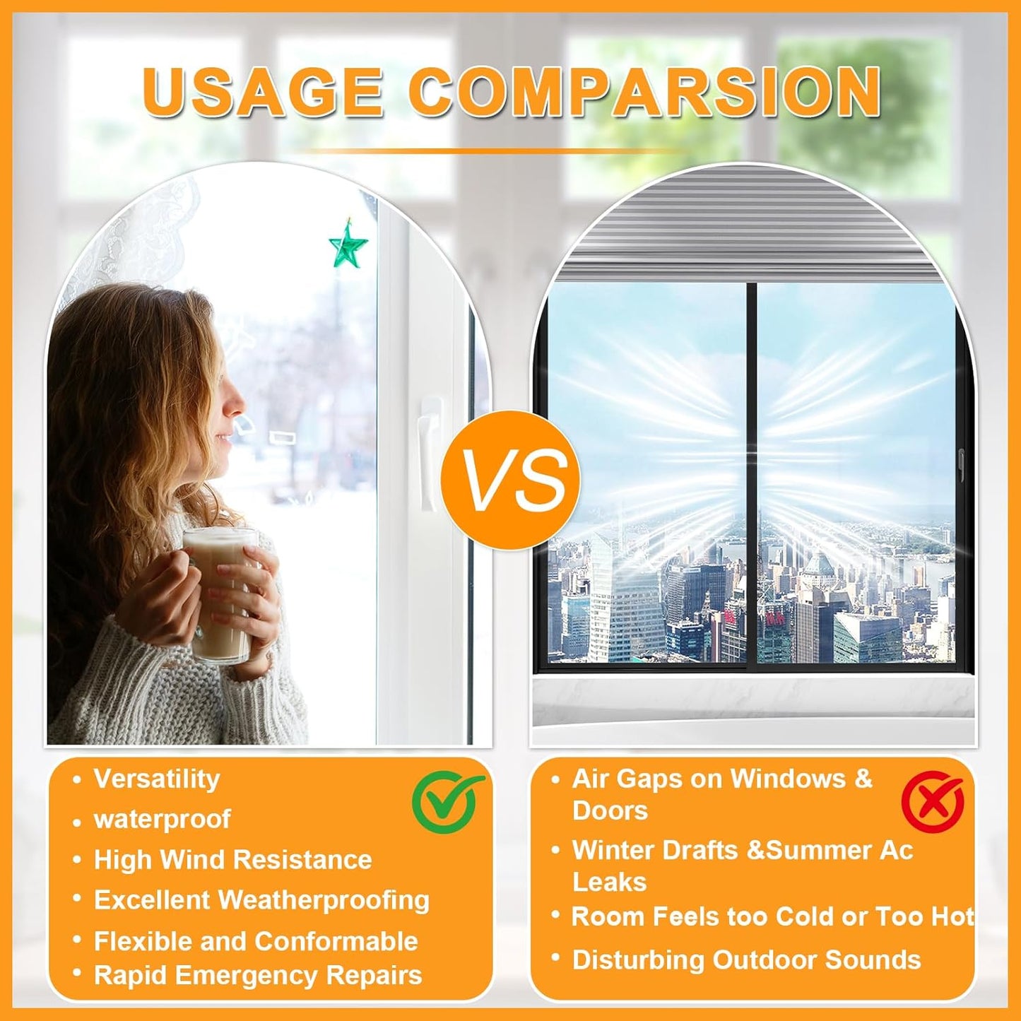 Window Weather Sealing Tape 2 Inch x 90 FT Weather Stripping Residue-Free Window Seal Insulation
