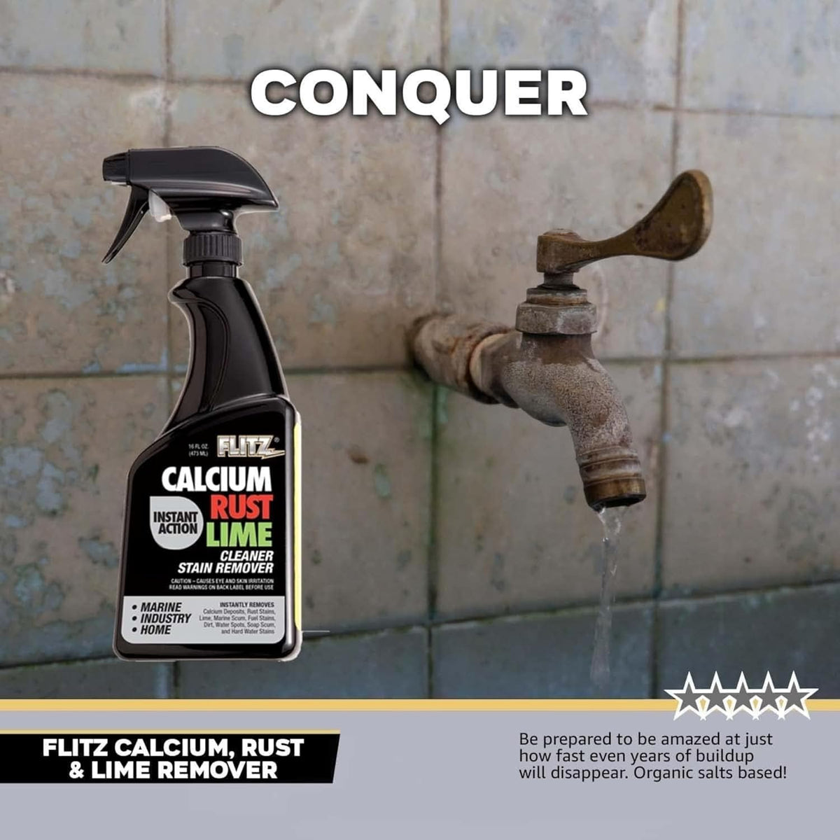 Flitz Calcium, Rust, & Lime Remover - 16oz Bottle of USA-Made Limescale Remover for Toilets