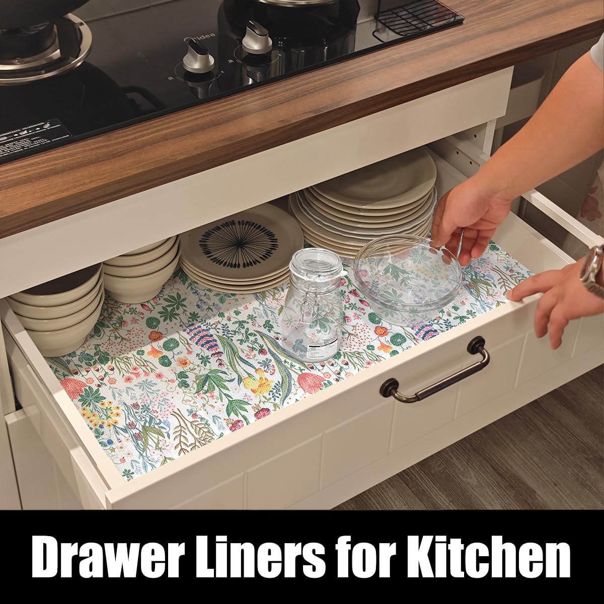 Floral Shelf Drawer Liners, 16IN x 10FT Non Adhesive and Strong Non-Slip Colorful Cabinet Drawer