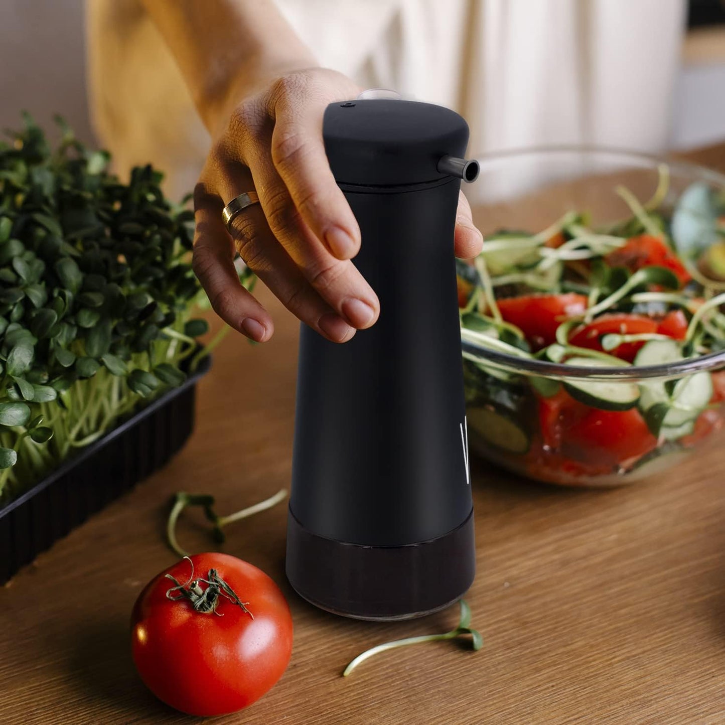 Aelga Black and White Oil And Vinegar Dispenser Set - 2 Pack Glass Oil Dispenser Bottle for Kitchen