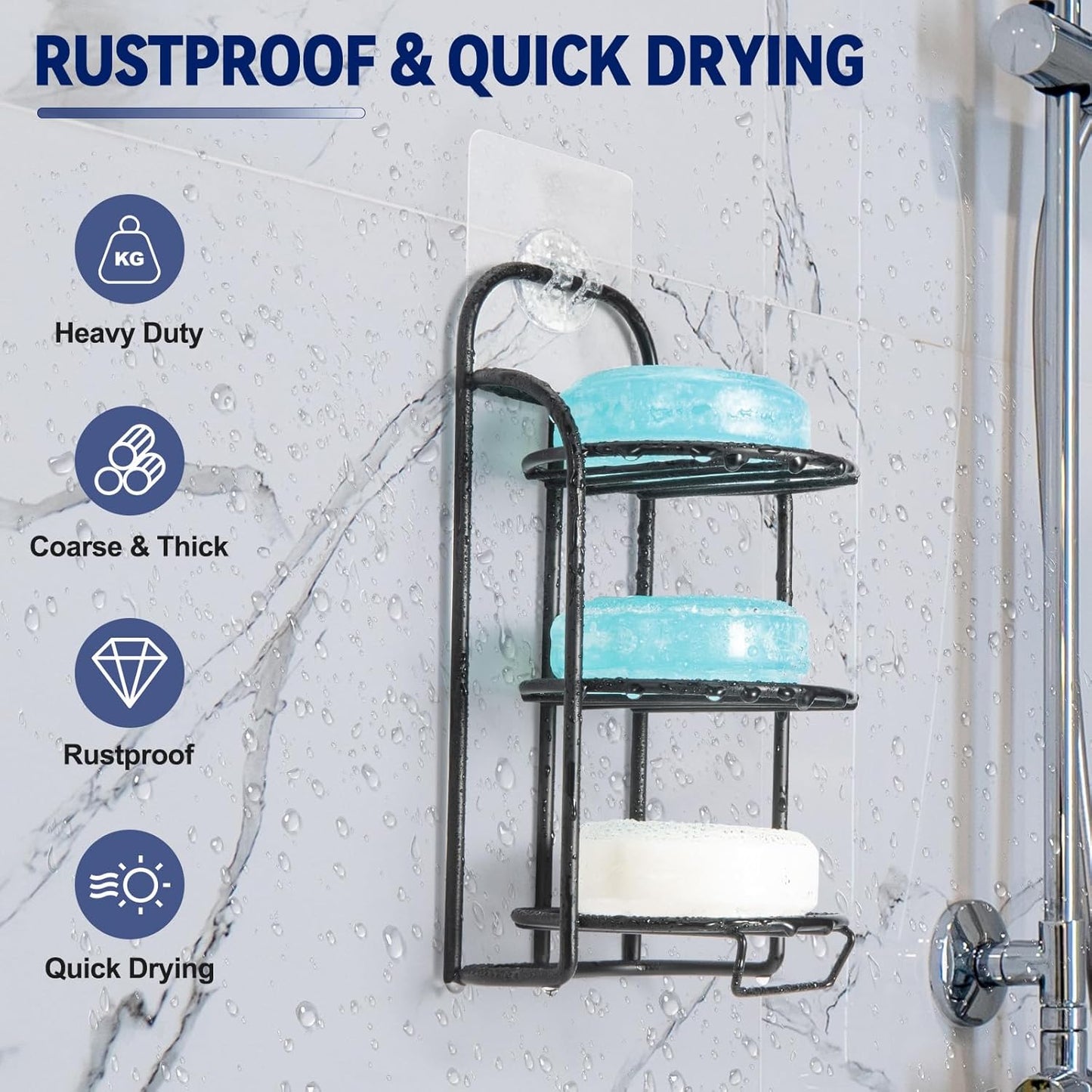 3-Tier Shower Soap Shampoo Bar Holder, Self Adhesive & Freestanding Draining Bathroom Soap Dish