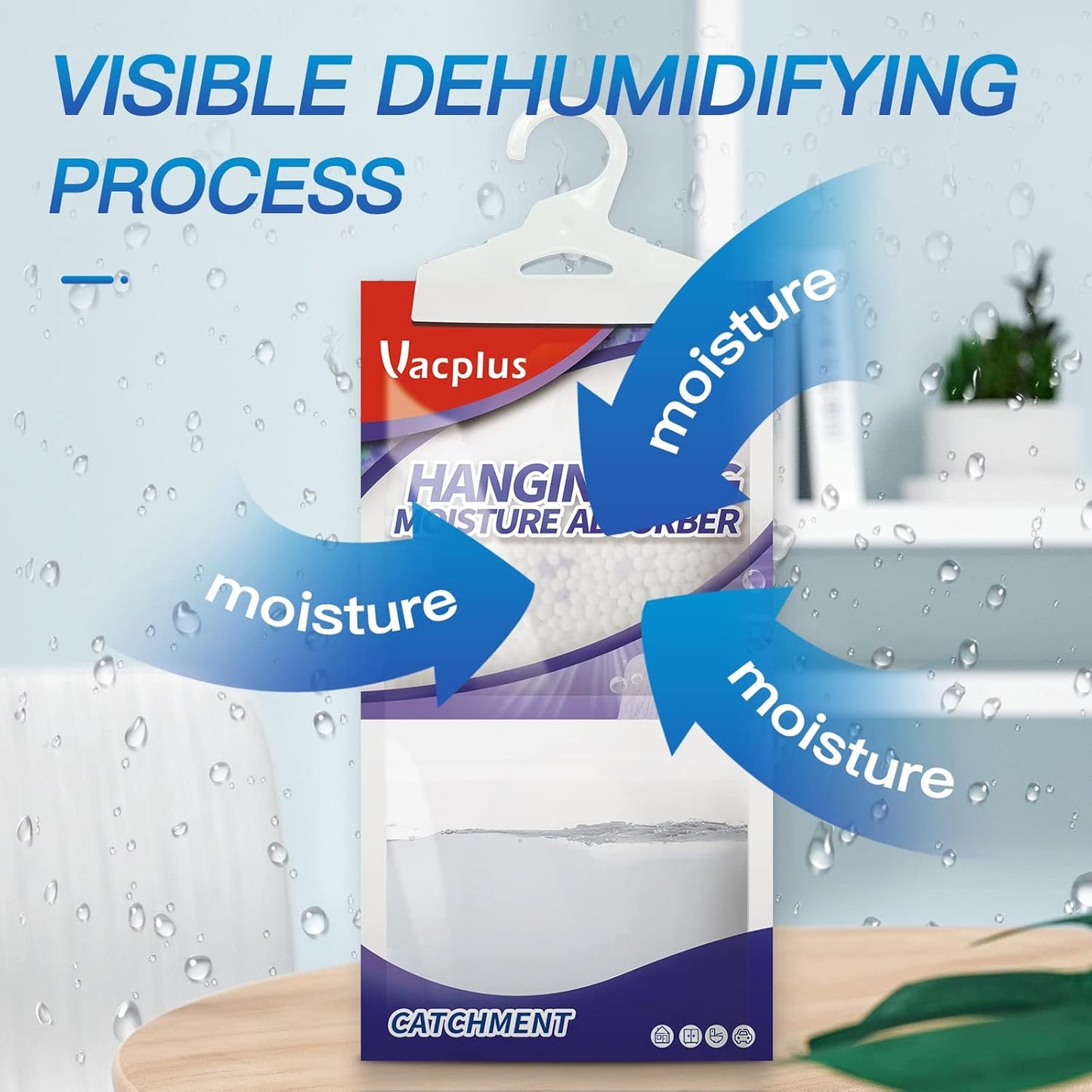 Vacplus Moisture Absorbers, Hanging Closet Dehumidifier Bags, Humidity Packs, Desiccant, Closet